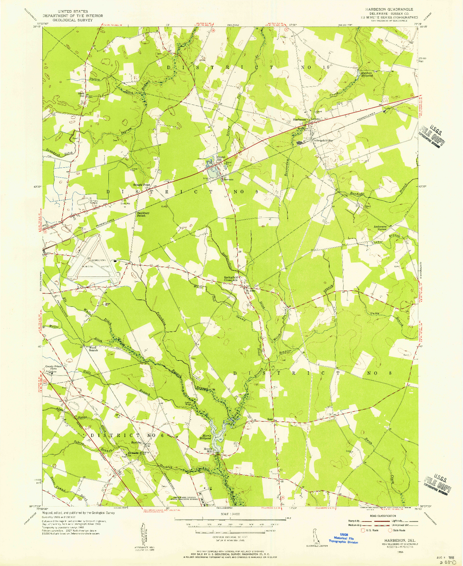 USGS 1:24000-SCALE QUADRANGLE FOR HARBESON, DE 1955
