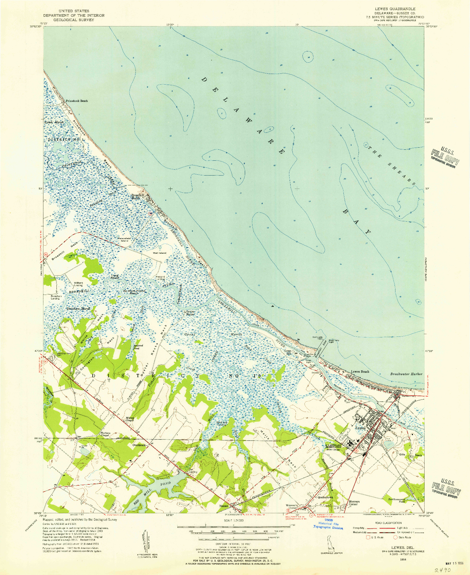 USGS 1:24000-SCALE QUADRANGLE FOR LEWES, DE 1954