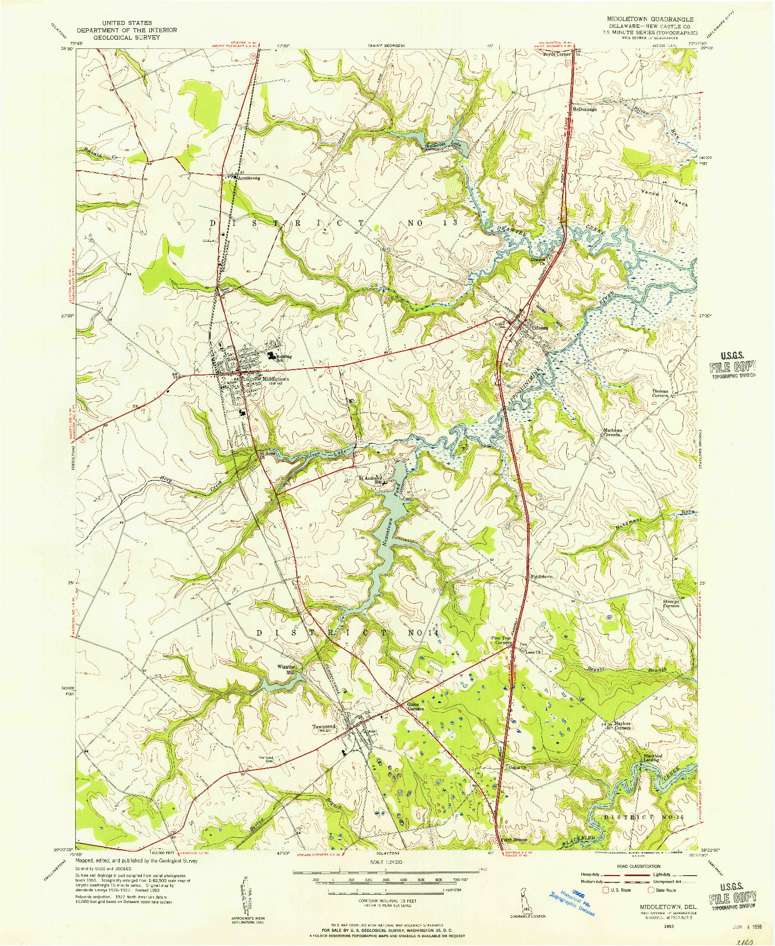 USGS 1:24000-SCALE QUADRANGLE FOR MIDDLETOWN, DE 1953