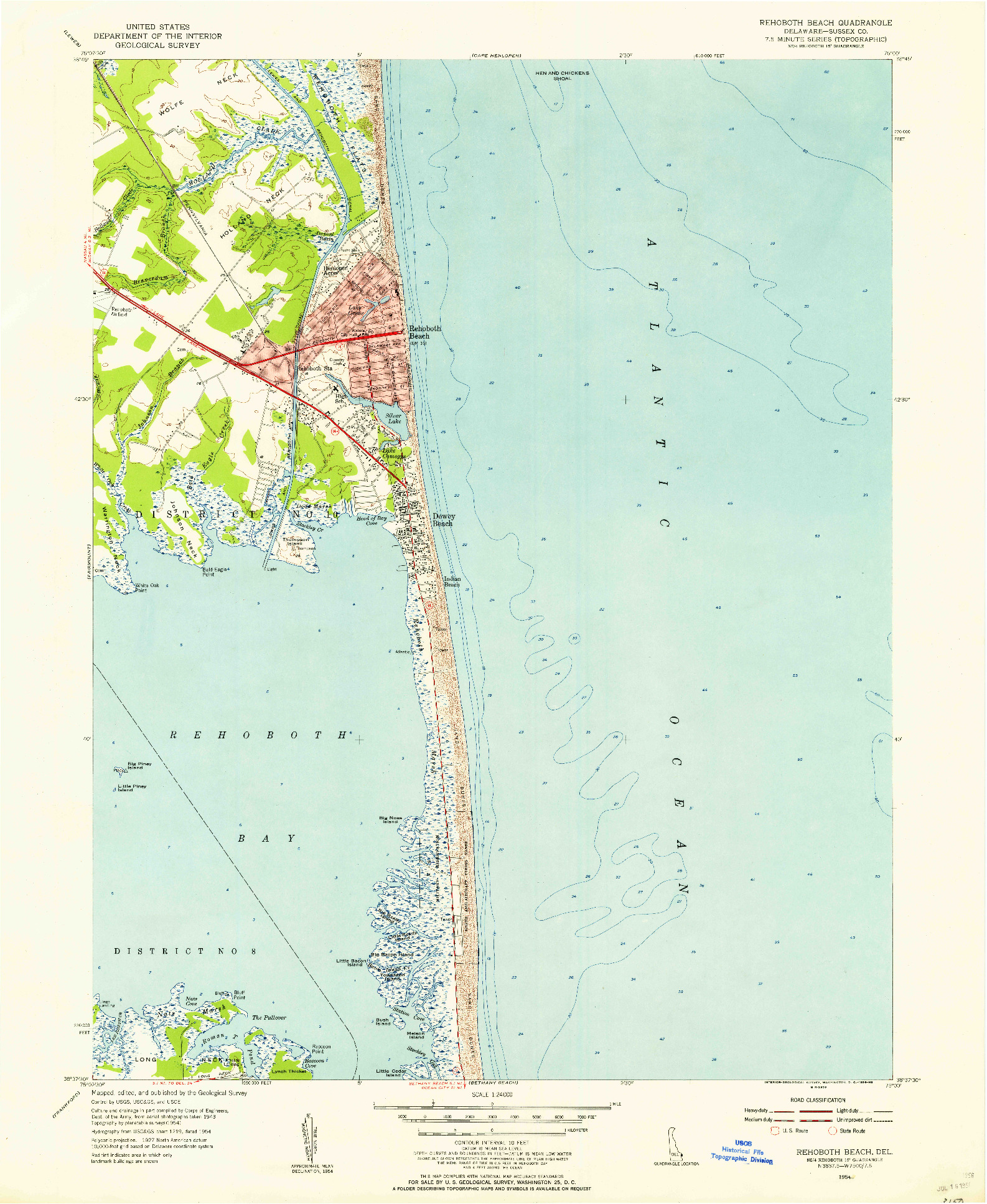 USGS 1:24000-SCALE QUADRANGLE FOR REHOBOTH BEACH, DE 1954