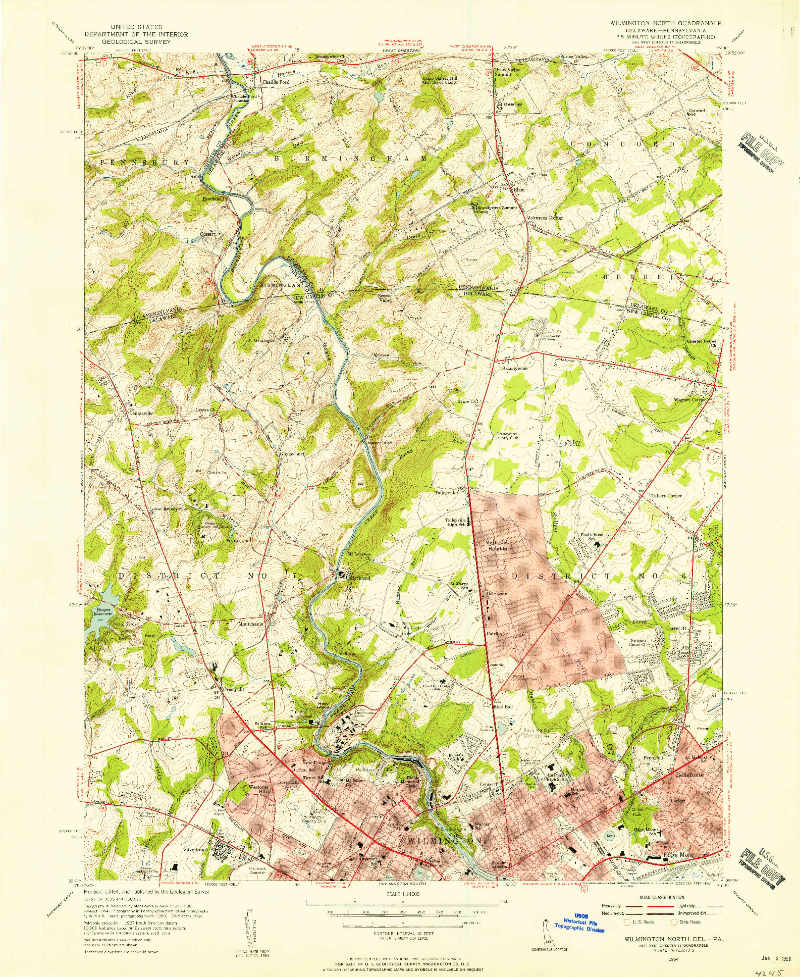 USGS 1:24000-SCALE QUADRANGLE FOR WILMINGTON NORTH, DE 1954