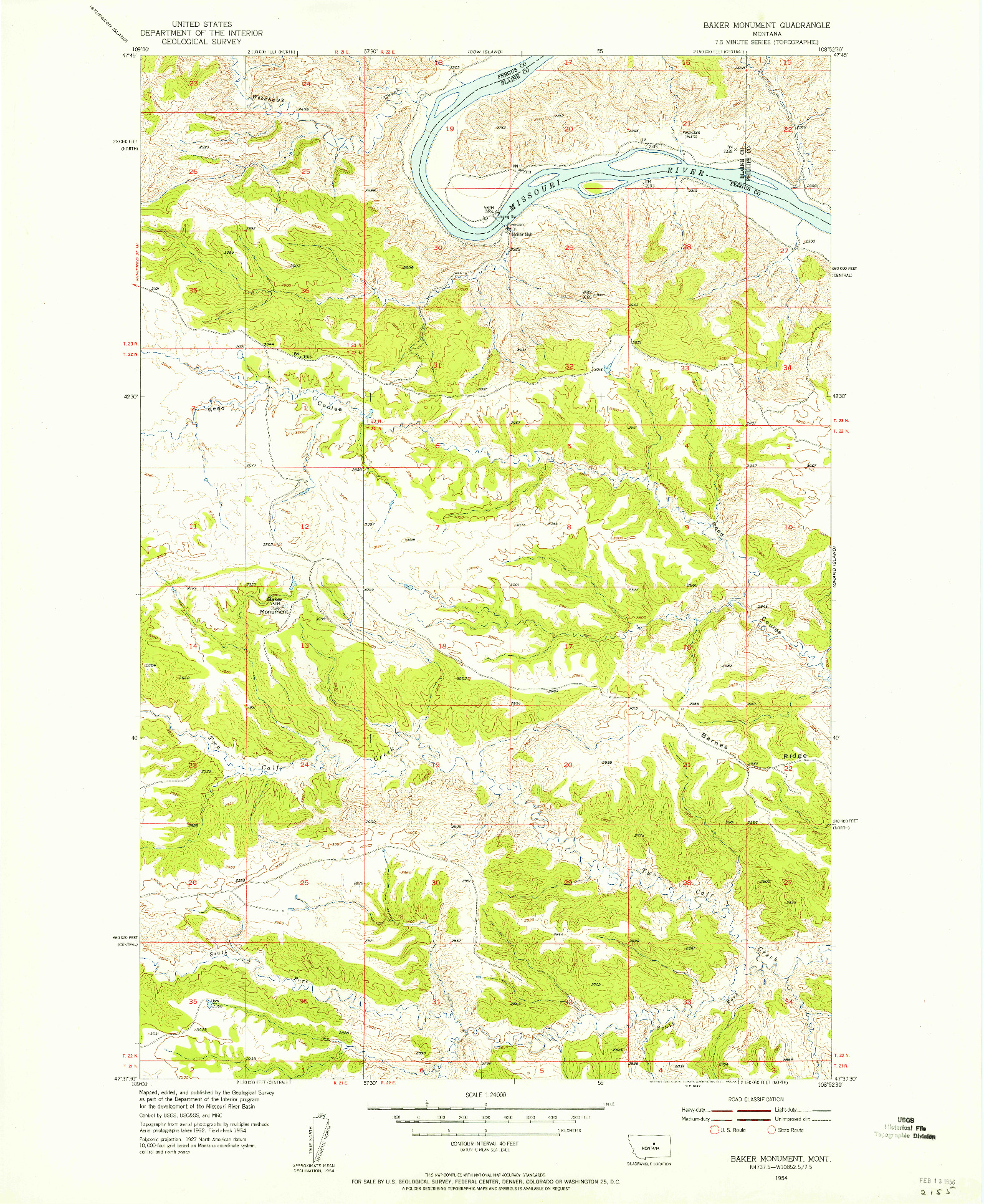 USGS 1:24000-SCALE QUADRANGLE FOR BAKER MONUMENT, MT 1954