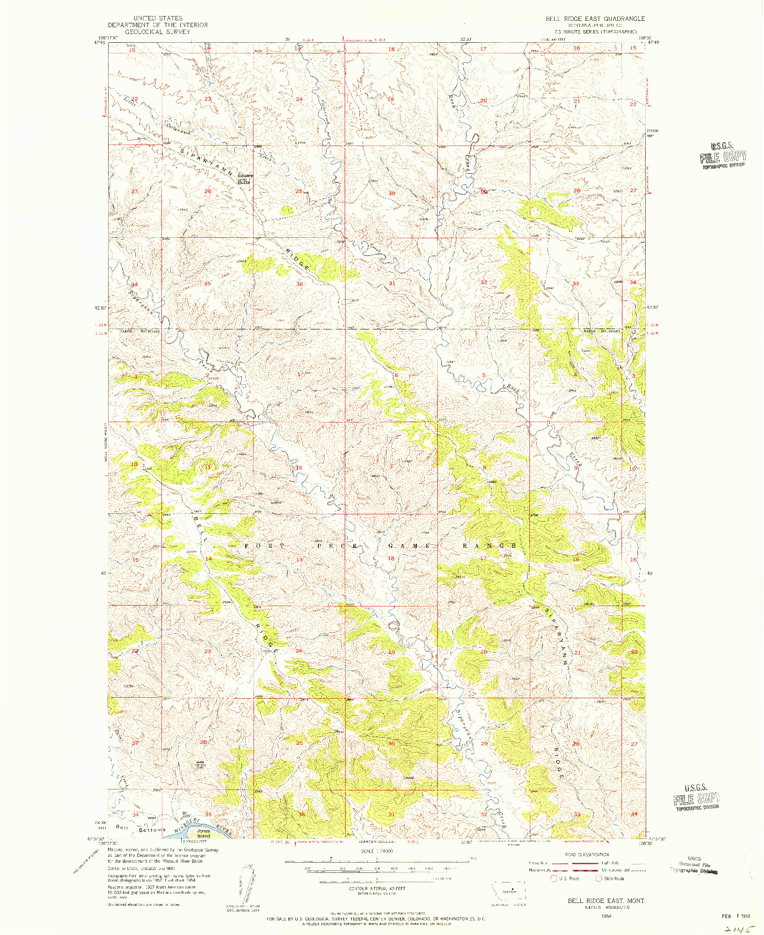 USGS 1:24000-SCALE QUADRANGLE FOR BELL RIDGE EAST, MT 1954