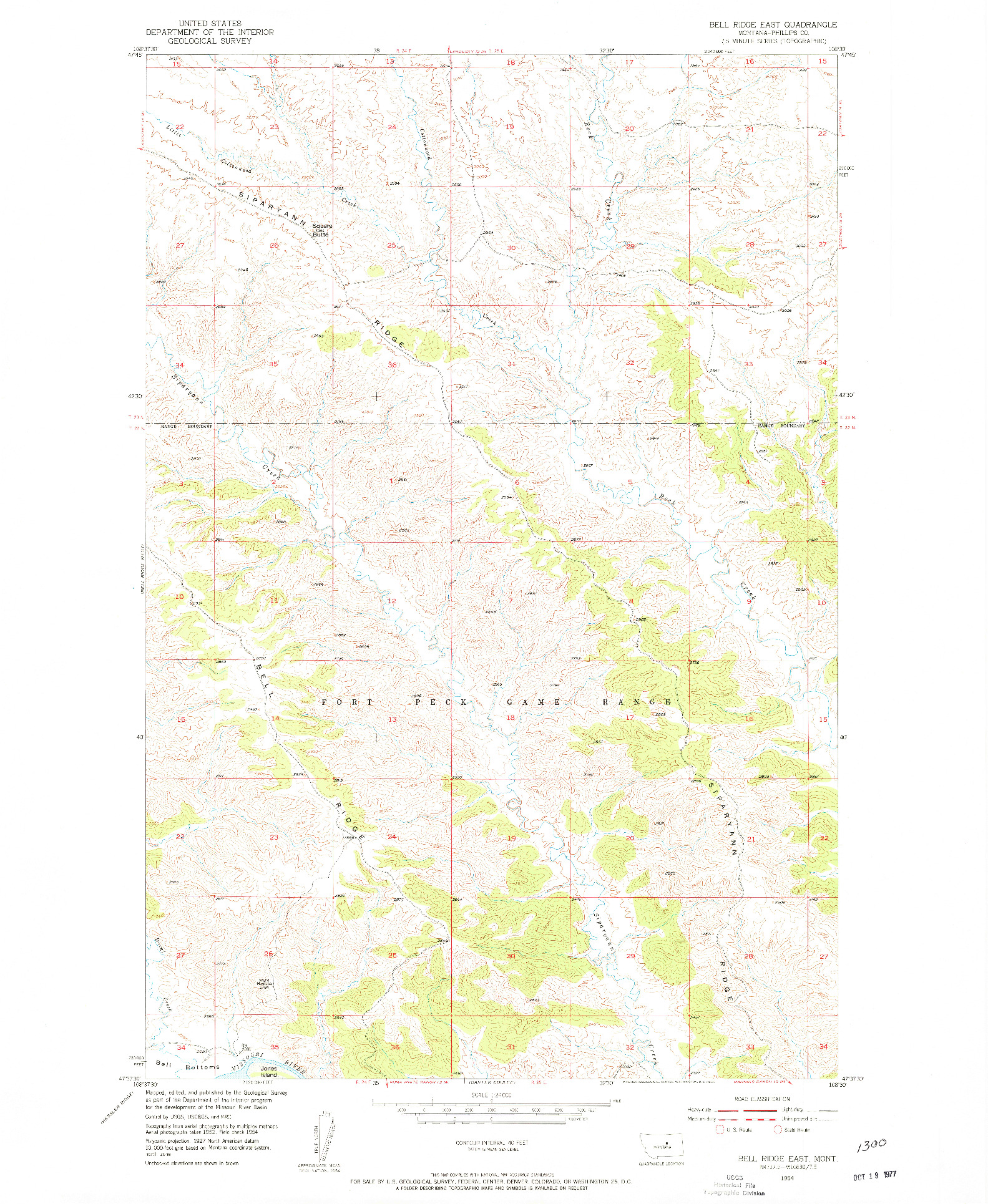 USGS 1:24000-SCALE QUADRANGLE FOR BELL RIDGE EAST, MT 1954