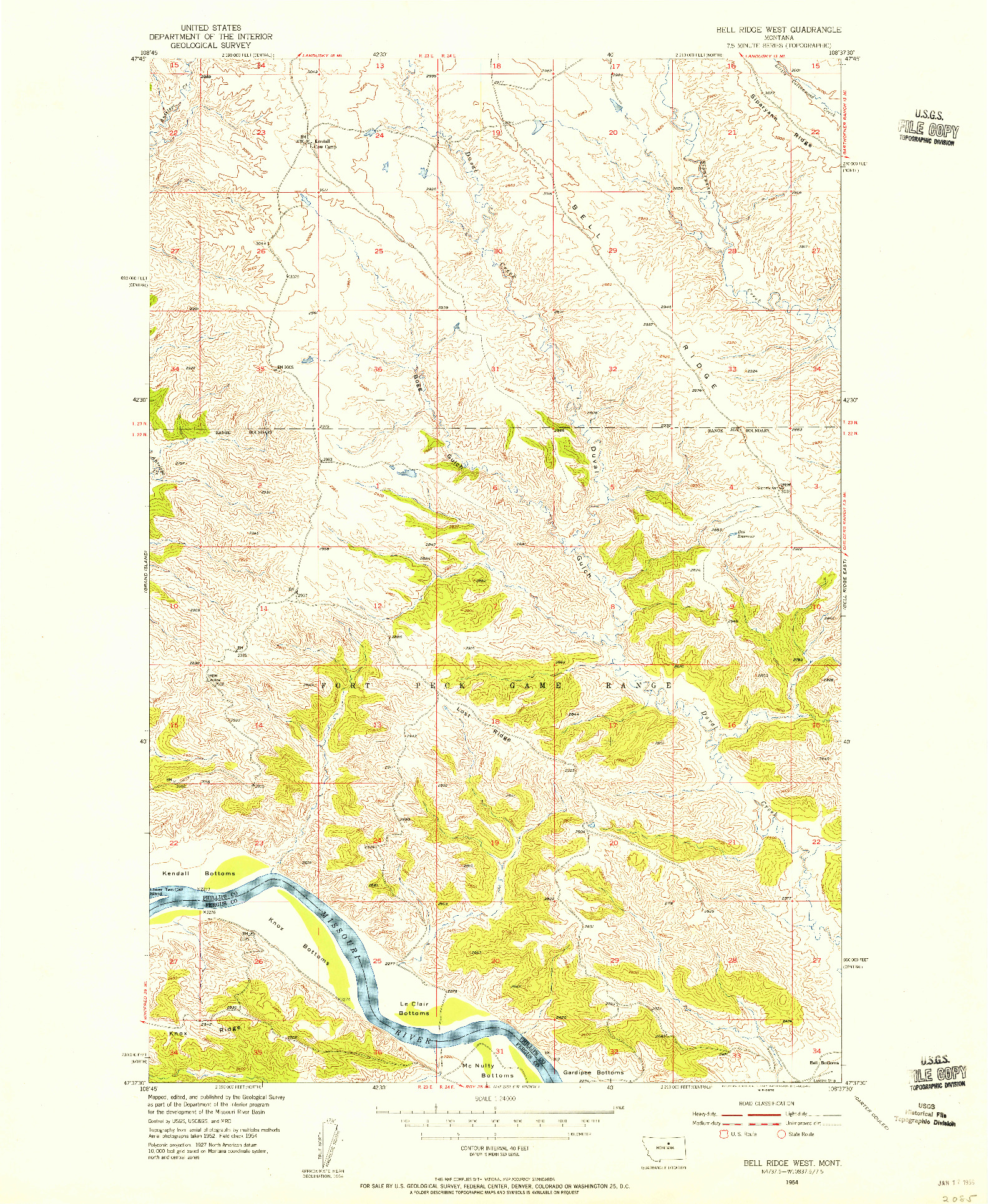 USGS 1:24000-SCALE QUADRANGLE FOR BELL RIDGE WEST, MT 1954