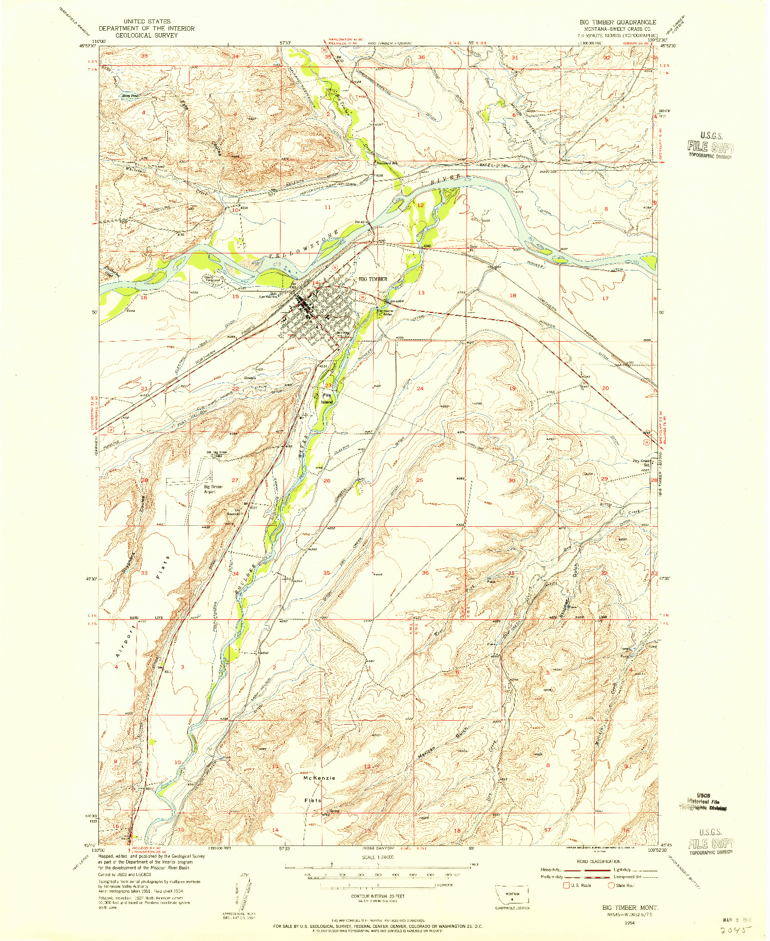 USGS 1:24000-SCALE QUADRANGLE FOR BIG TIMBER, MT 1954