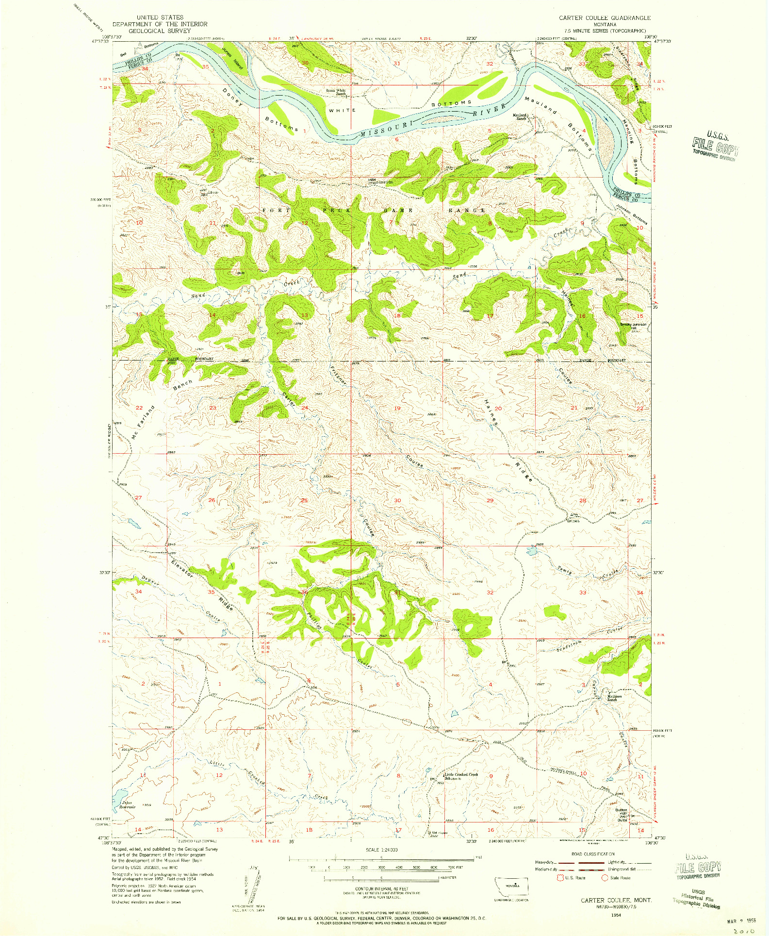 USGS 1:24000-SCALE QUADRANGLE FOR CARTER COULEE, MT 1954