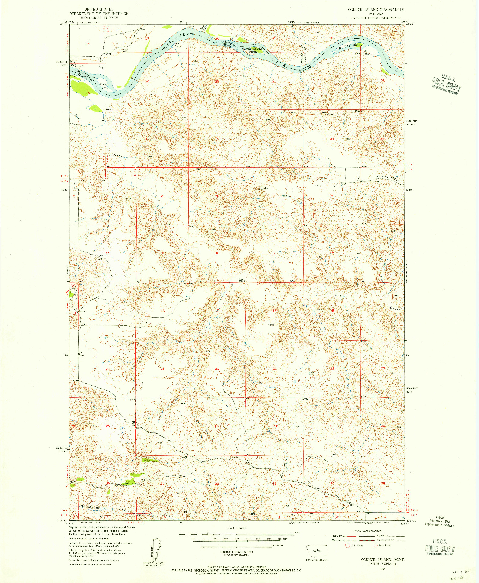 USGS 1:24000-SCALE QUADRANGLE FOR COUNCIL ISLAND, MT 1954