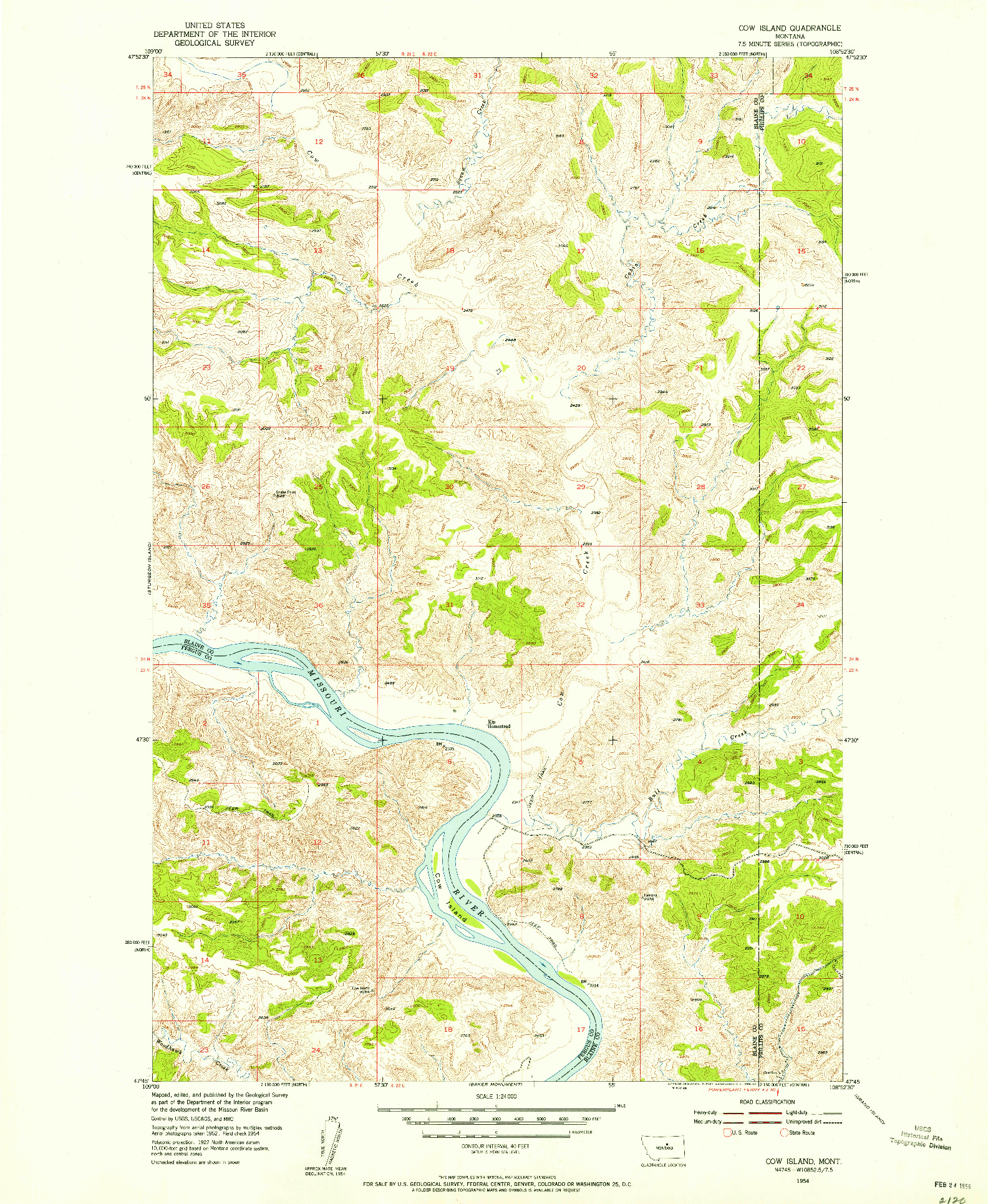 USGS 1:24000-SCALE QUADRANGLE FOR COW ISLAND, MT 1954