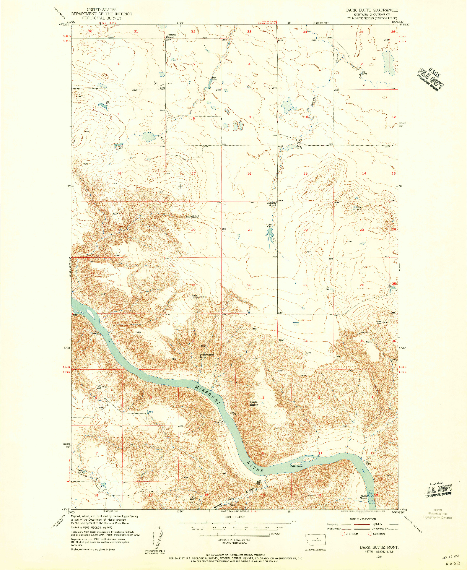 USGS 1:24000-SCALE QUADRANGLE FOR DARK BUTTE, MT 1954