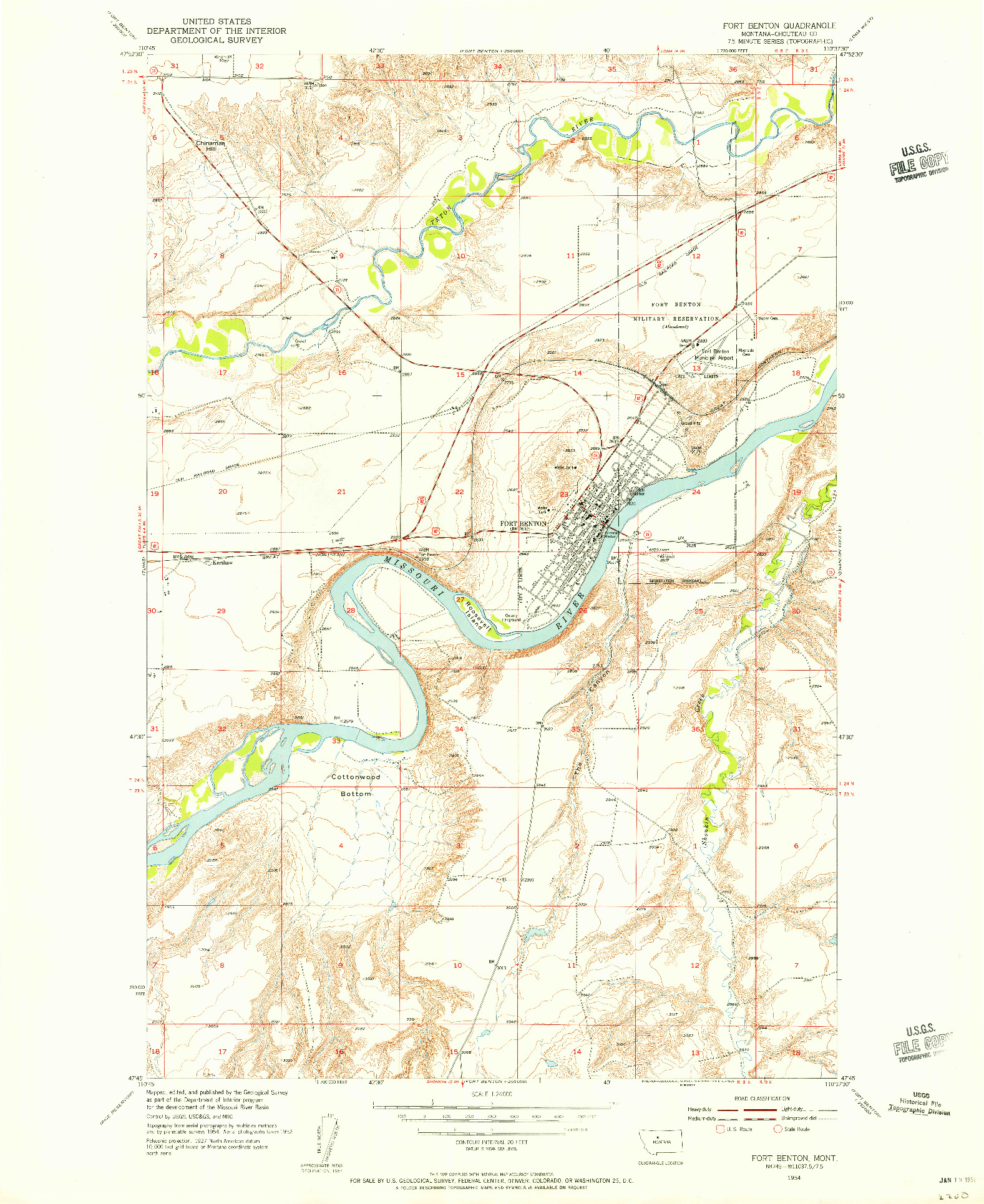 USGS 1:24000-SCALE QUADRANGLE FOR FORT BENTON, MT 1954