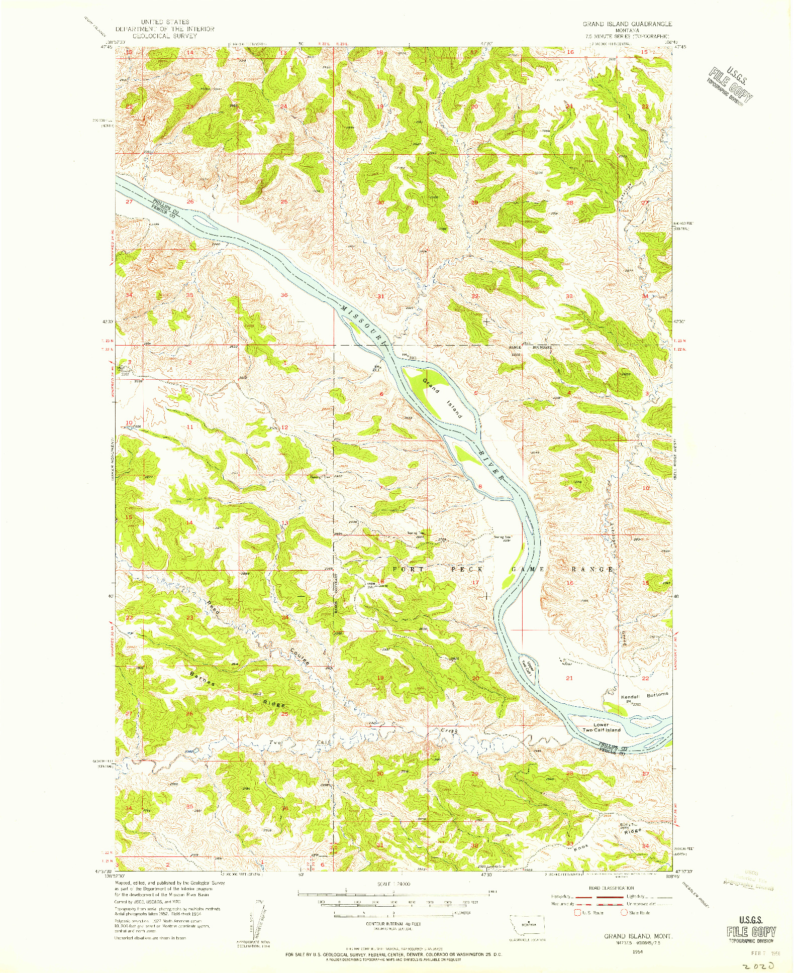 USGS 1:24000-SCALE QUADRANGLE FOR GRAND ISLAND, MT 1954