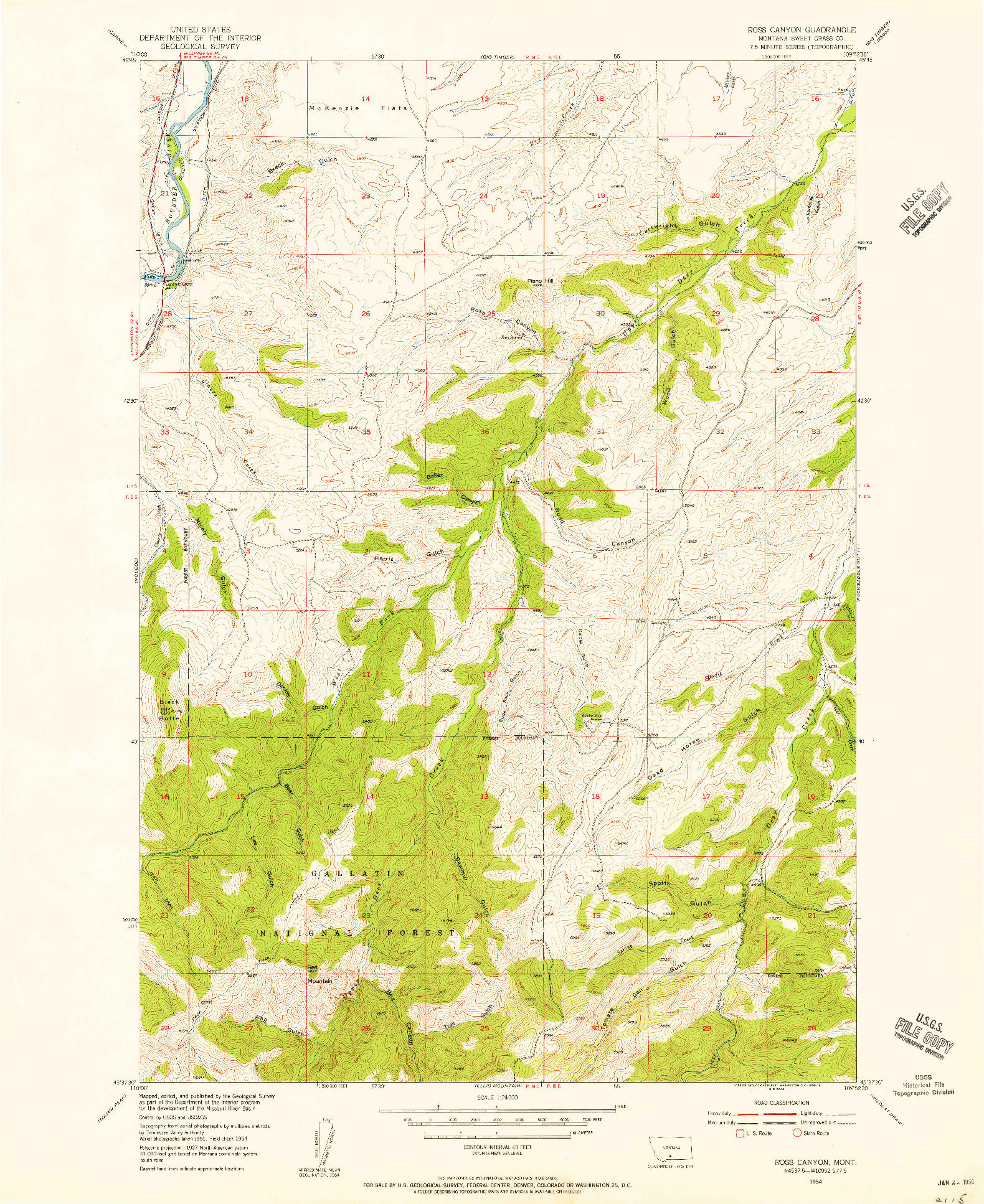 USGS 1:24000-SCALE QUADRANGLE FOR ROSS CANYON, MT 1954
