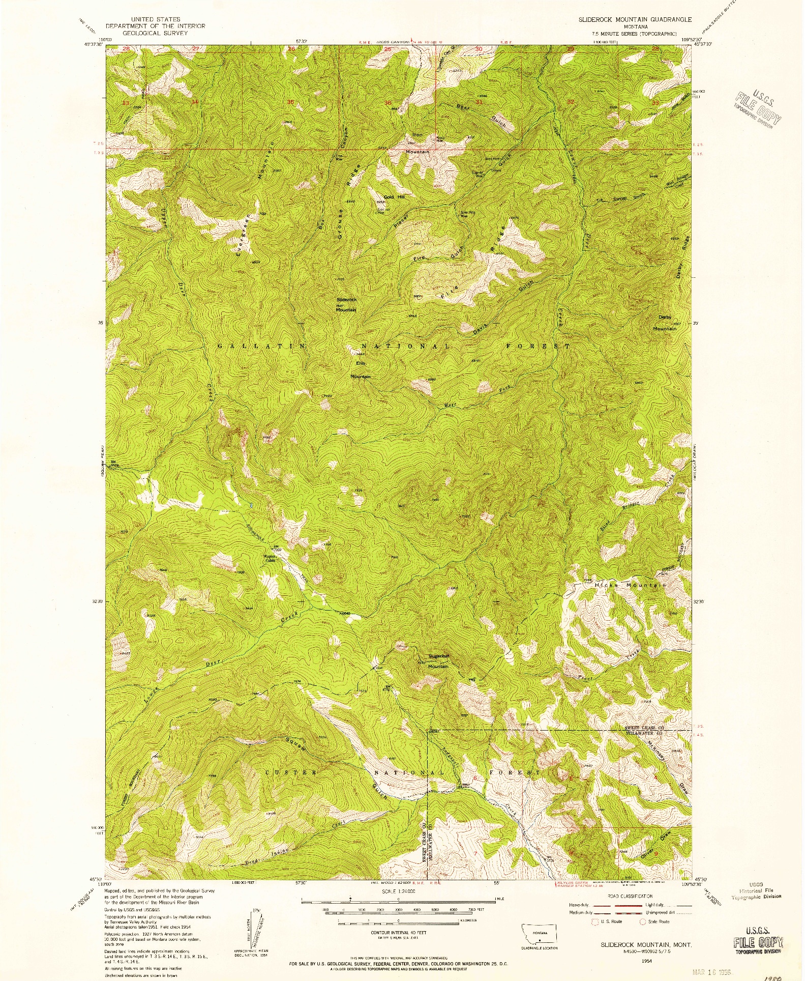 USGS 1:24000-SCALE QUADRANGLE FOR SLIDEROCK MOUNTAIN, MT 1954