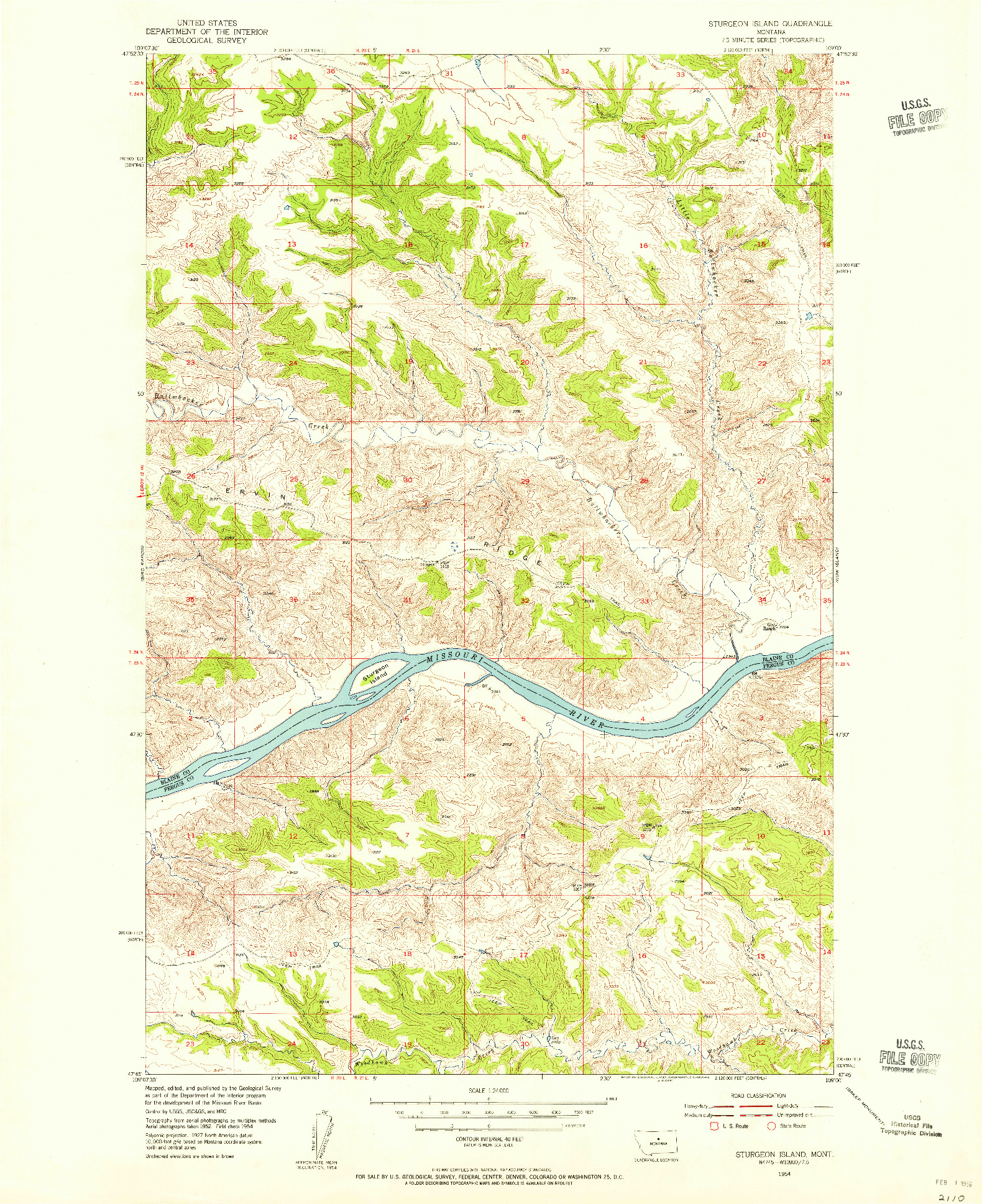 USGS 1:24000-SCALE QUADRANGLE FOR STURGEON ISLAND, MT 1954