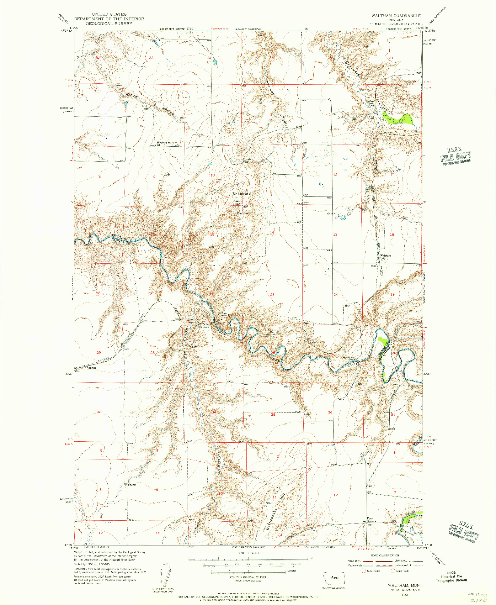 USGS 1:24000-SCALE QUADRANGLE FOR WALTHAM, MT 1954