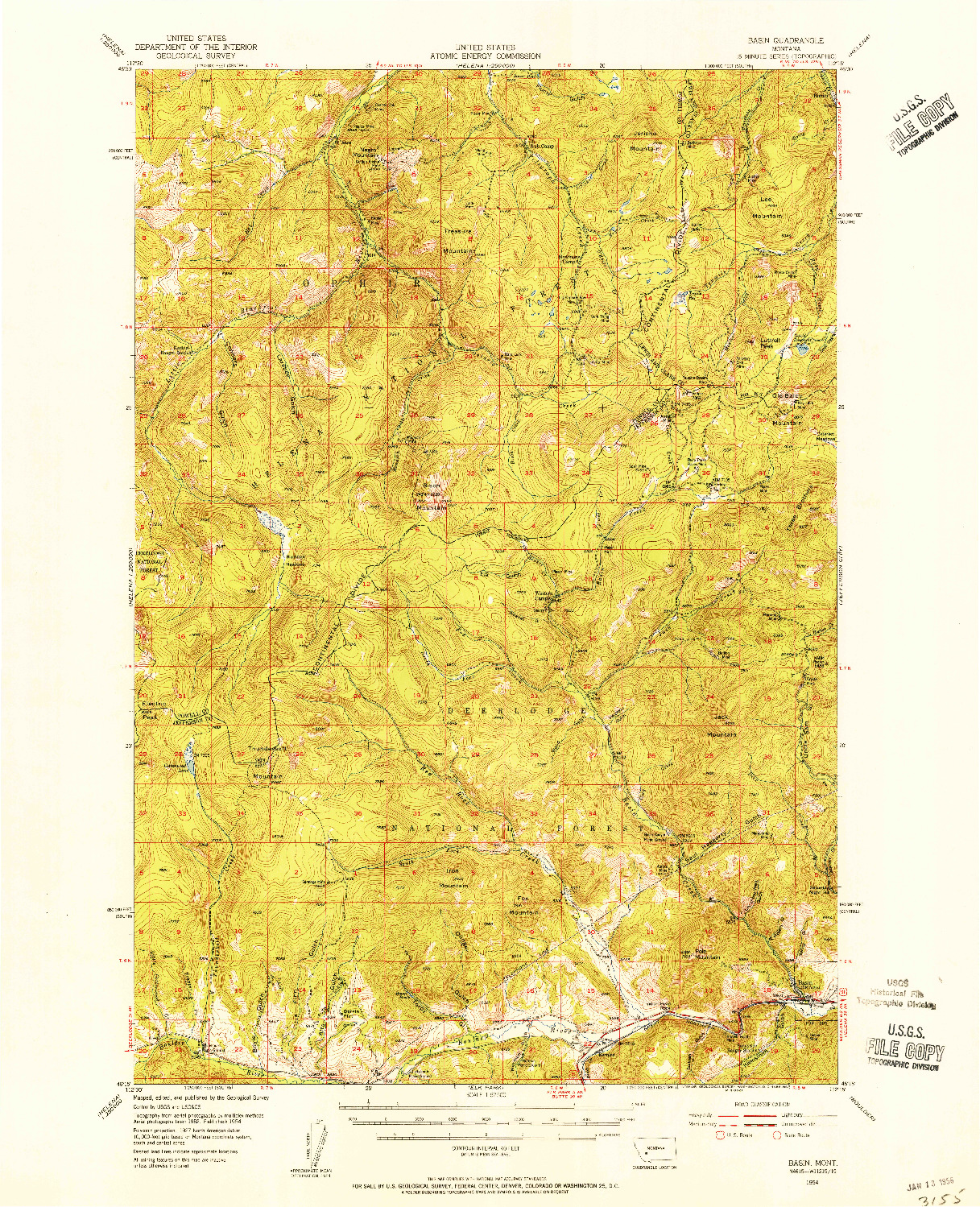 USGS 1:62500-SCALE QUADRANGLE FOR BASIN, MT 1954