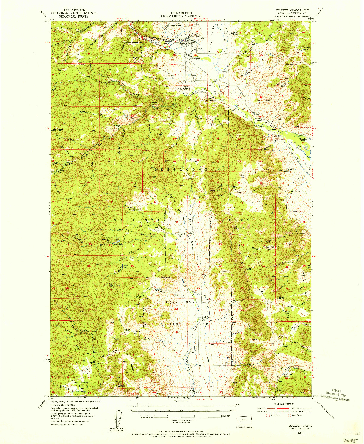 USGS 1:62500-SCALE QUADRANGLE FOR BOULDER, MT 1954