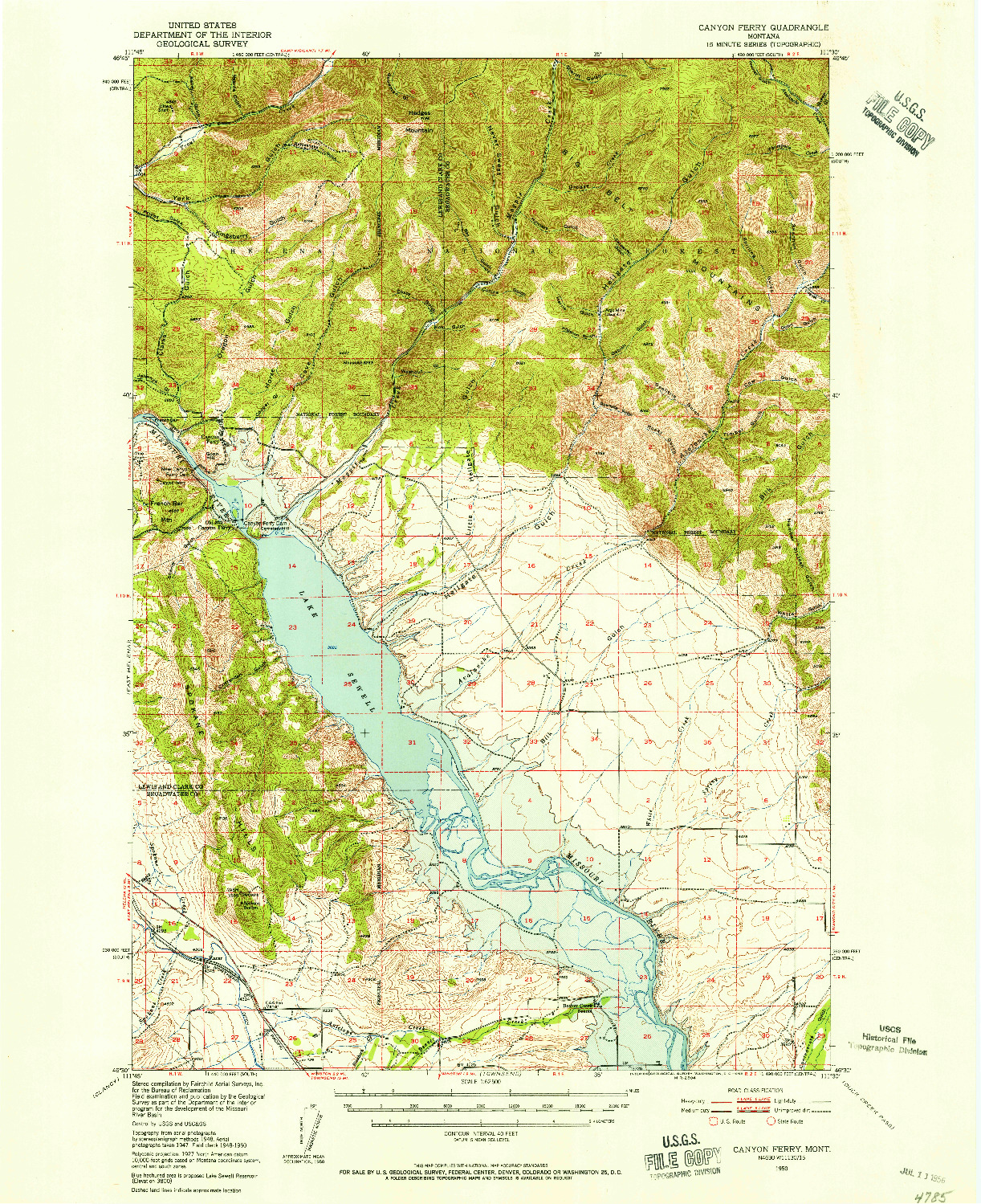 USGS 1:62500-SCALE QUADRANGLE FOR CANYON FERRY, MT 1950