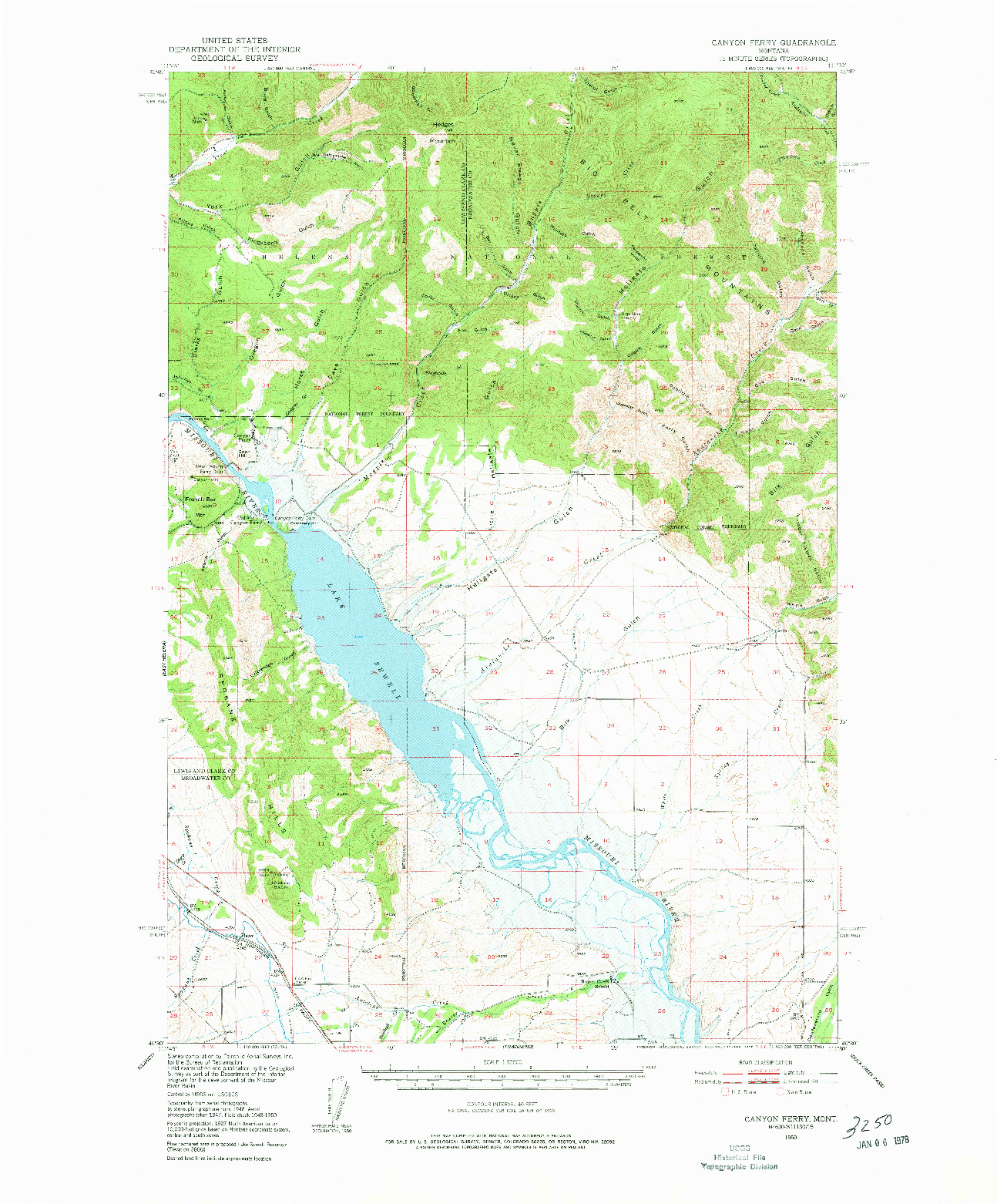 USGS 1:62500-SCALE QUADRANGLE FOR CANYON FERRY, MT 1950