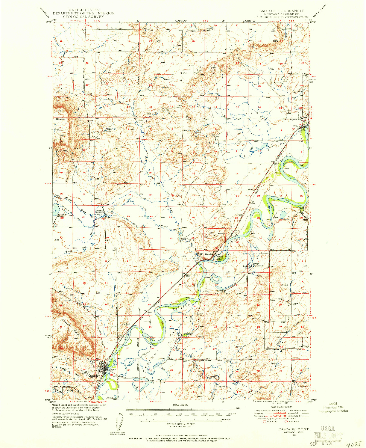 USGS 1:62500-SCALE QUADRANGLE FOR CASCADE, MT 1949
