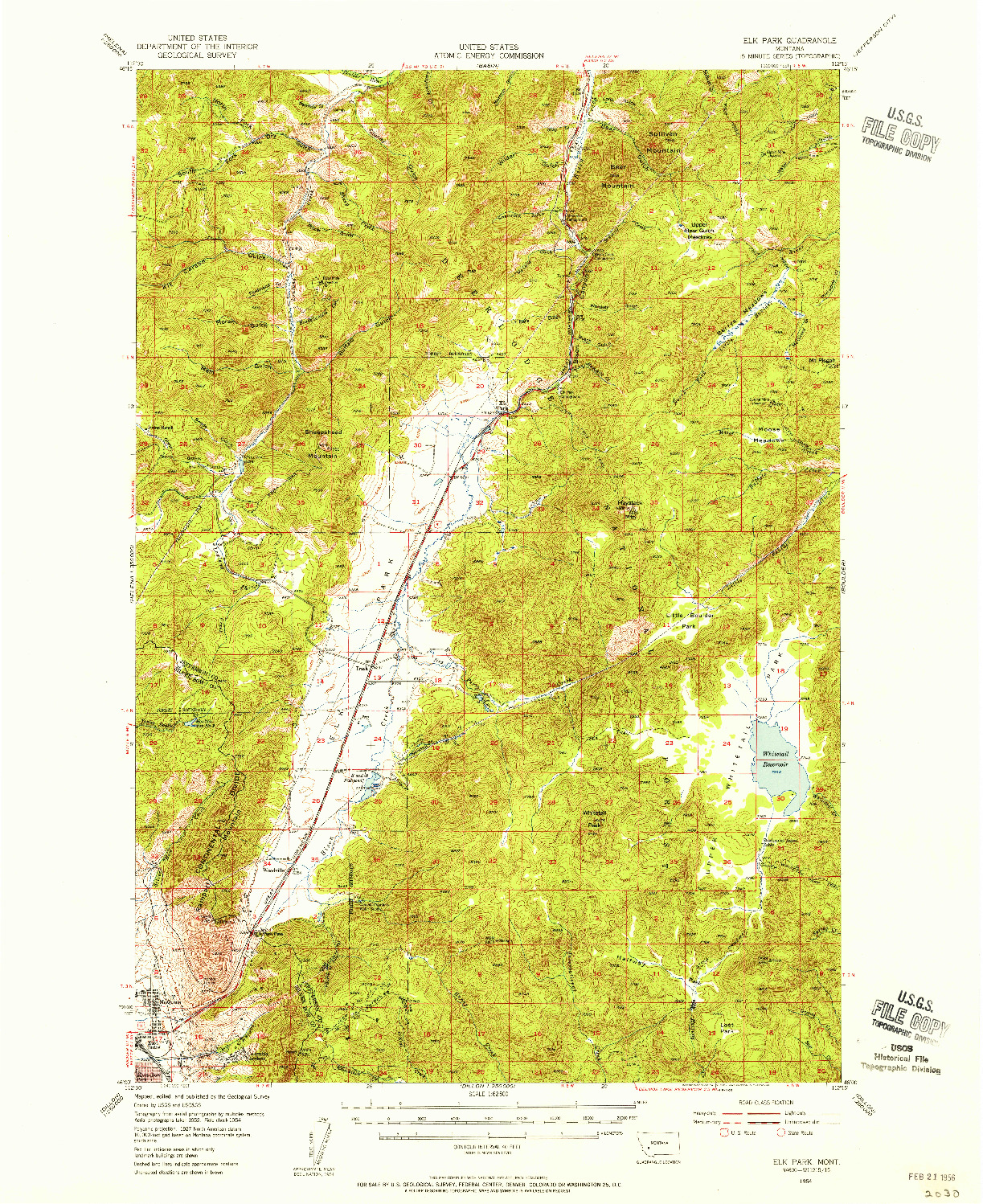 USGS 1:62500-SCALE QUADRANGLE FOR ELK PARK, MT 1954