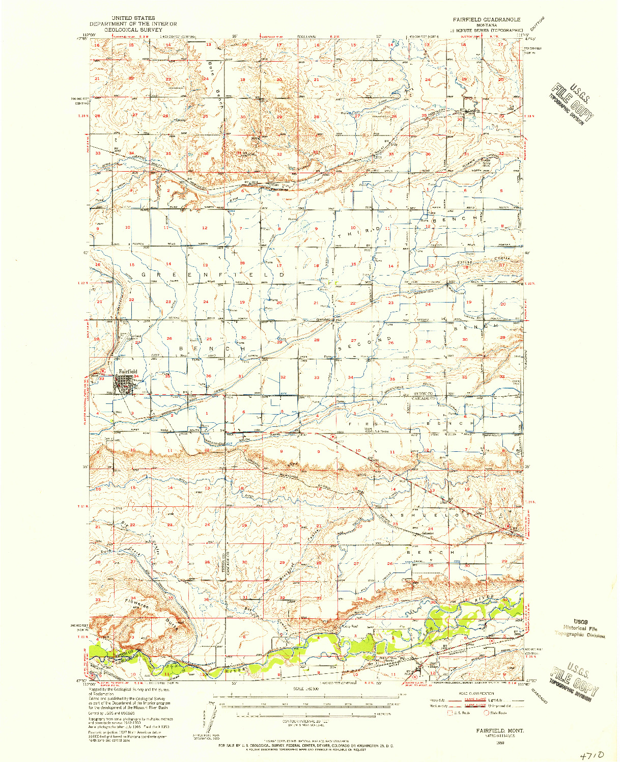 USGS 1:62500-SCALE QUADRANGLE FOR FAIRFIELD, MT 1950