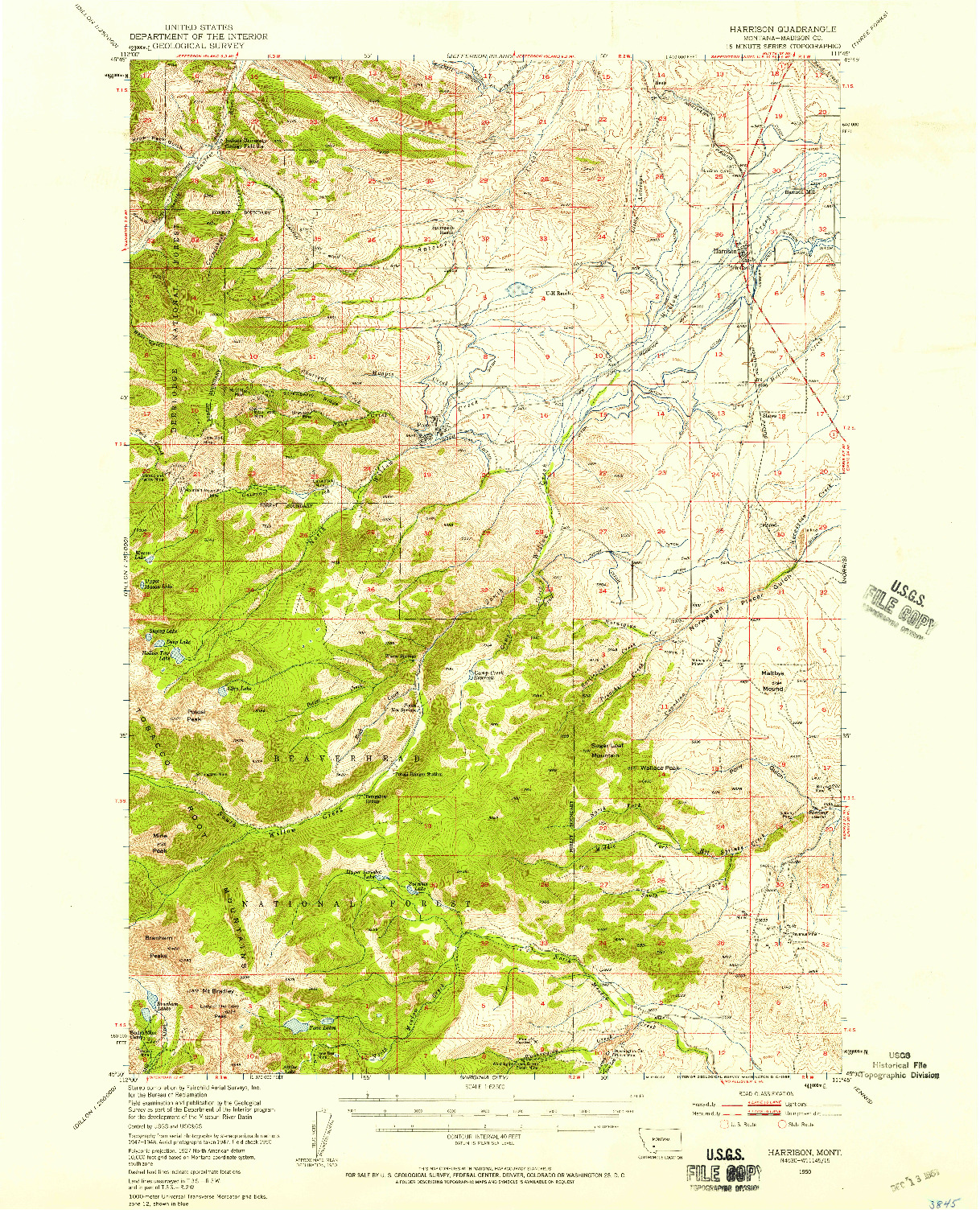 USGS 1:62500-SCALE QUADRANGLE FOR HARRISON, MT 1950