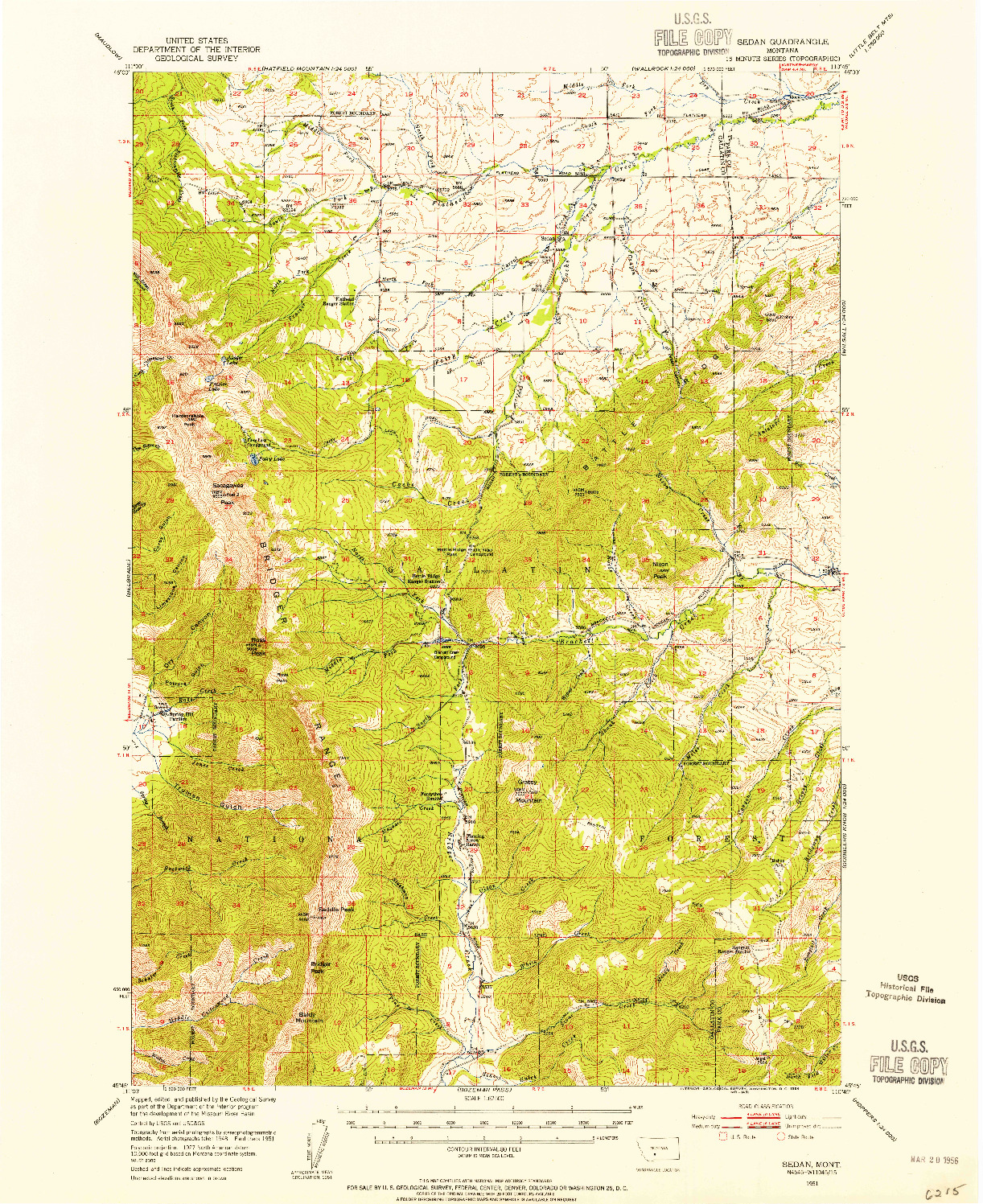 USGS 1:62500-SCALE QUADRANGLE FOR SEDAN, MT 1951