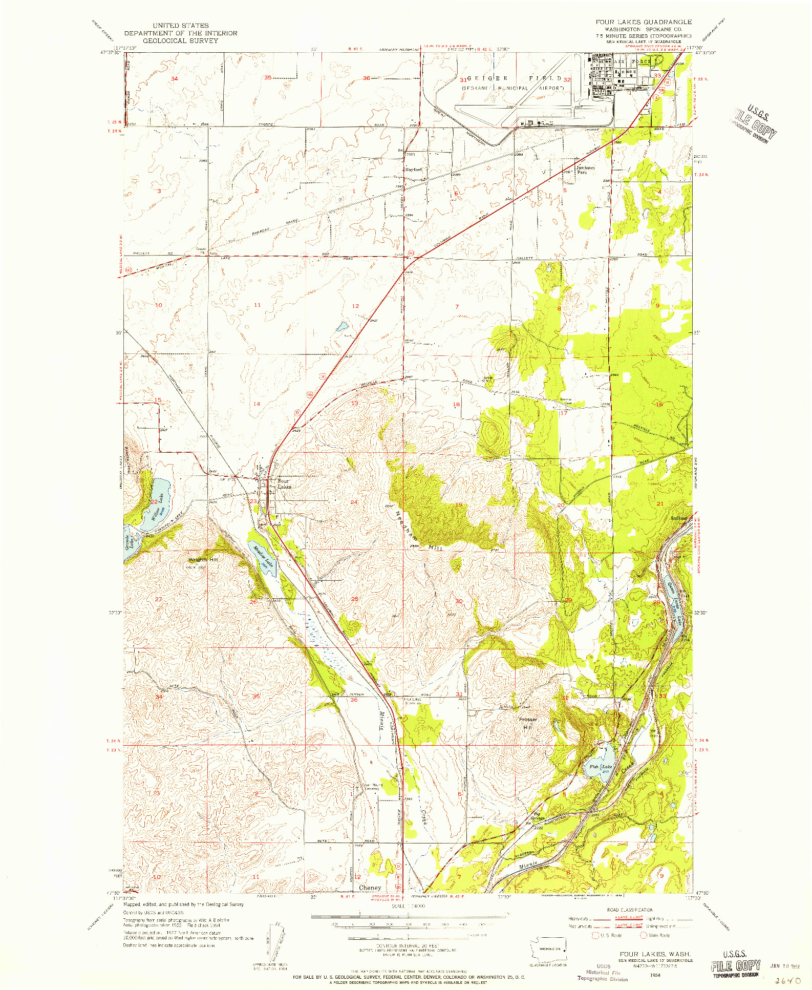 USGS 1:24000-SCALE QUADRANGLE FOR FOUR LAKES, WA 1954