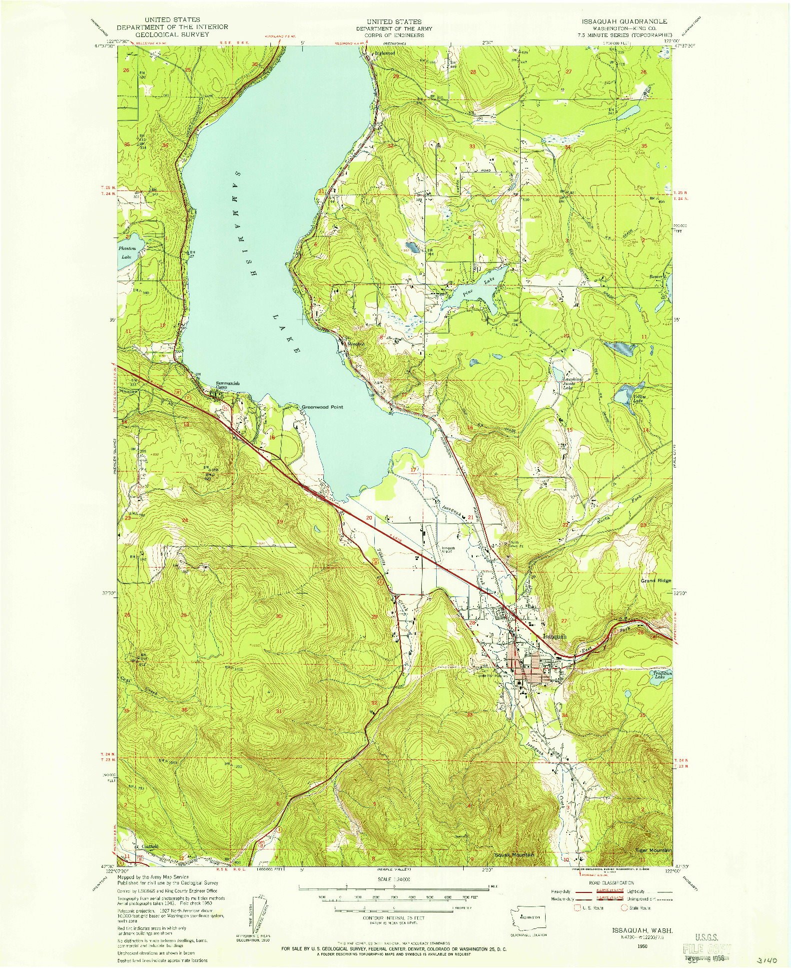 USGS 1:24000-SCALE QUADRANGLE FOR ISSAQUAH, WA 1950