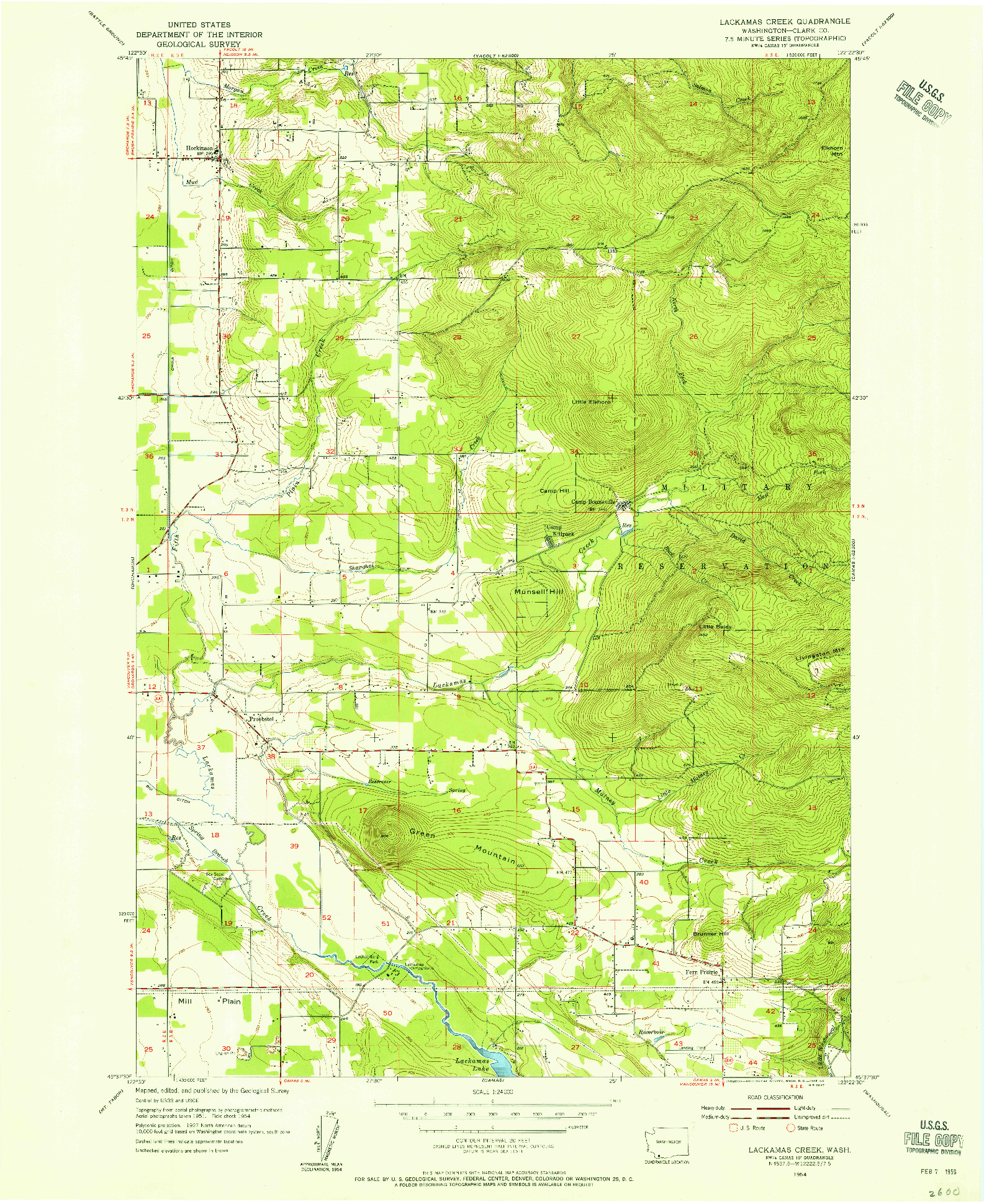 USGS 1:24000-SCALE QUADRANGLE FOR LACAMAS CREEK, WA 1954