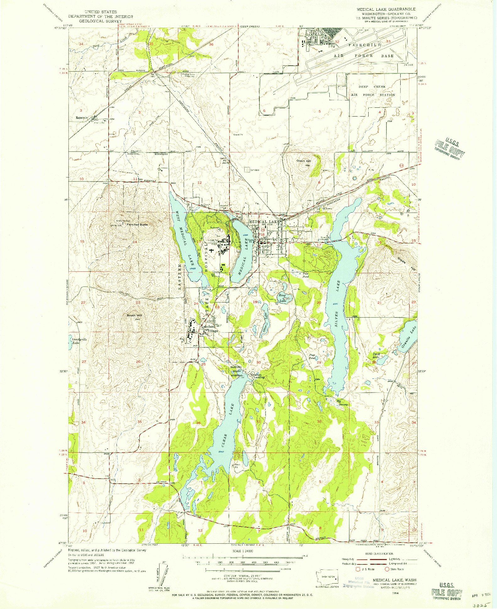 USGS 1:24000-SCALE QUADRANGLE FOR MEDICAL LAKE, WA 1954