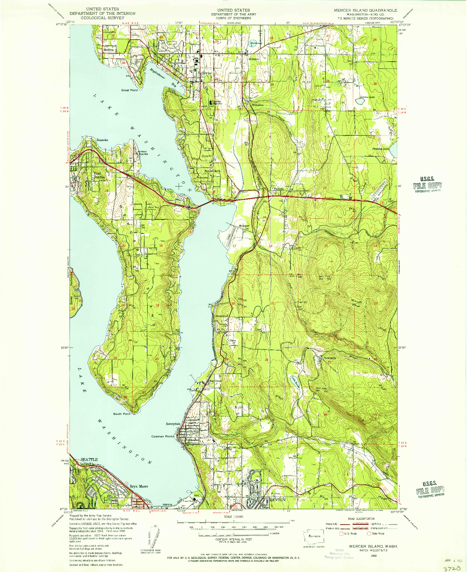 USGS 1:24000-SCALE QUADRANGLE FOR MERCER ISLAND, WA 1950