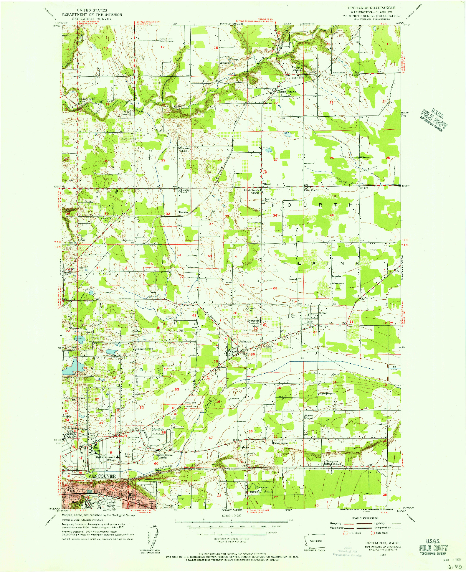 USGS 1:24000-SCALE QUADRANGLE FOR ORCHARDS, WA 1954