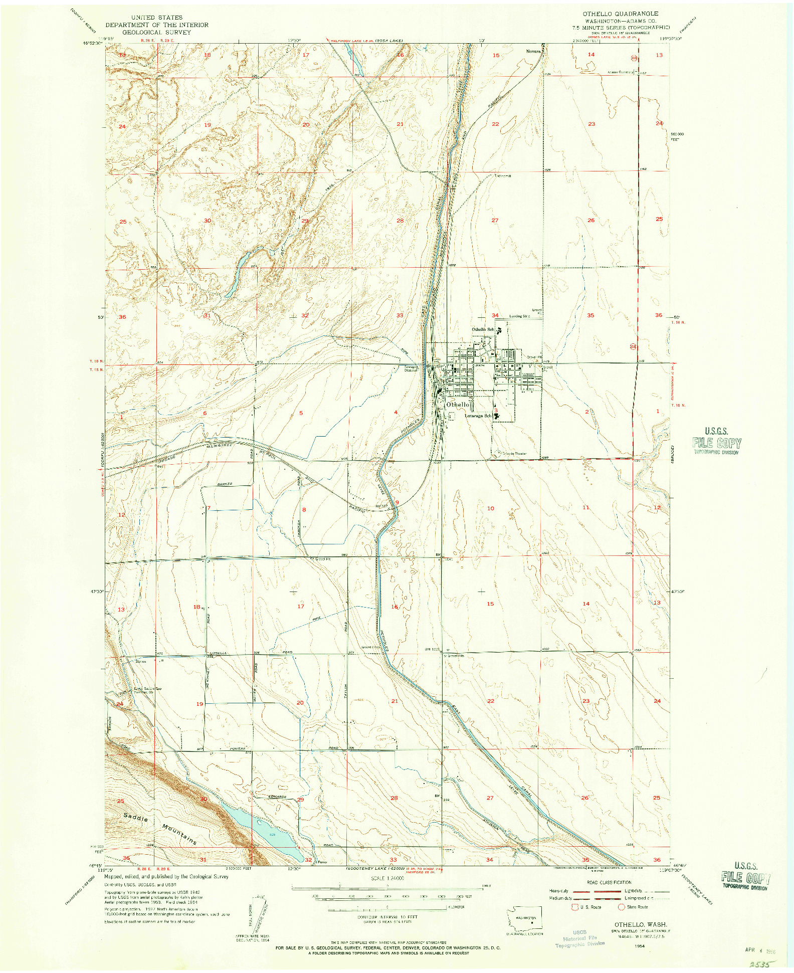 USGS 1:24000-SCALE QUADRANGLE FOR OTHELLO, WA 1954