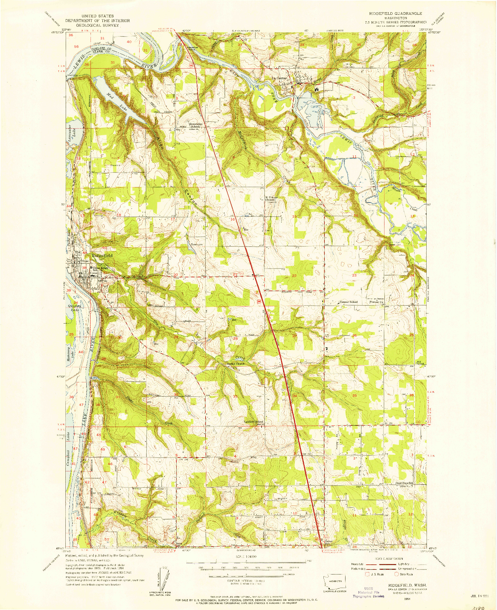 USGS 1:24000-SCALE QUADRANGLE FOR RIDGEFIELD, WA 1954