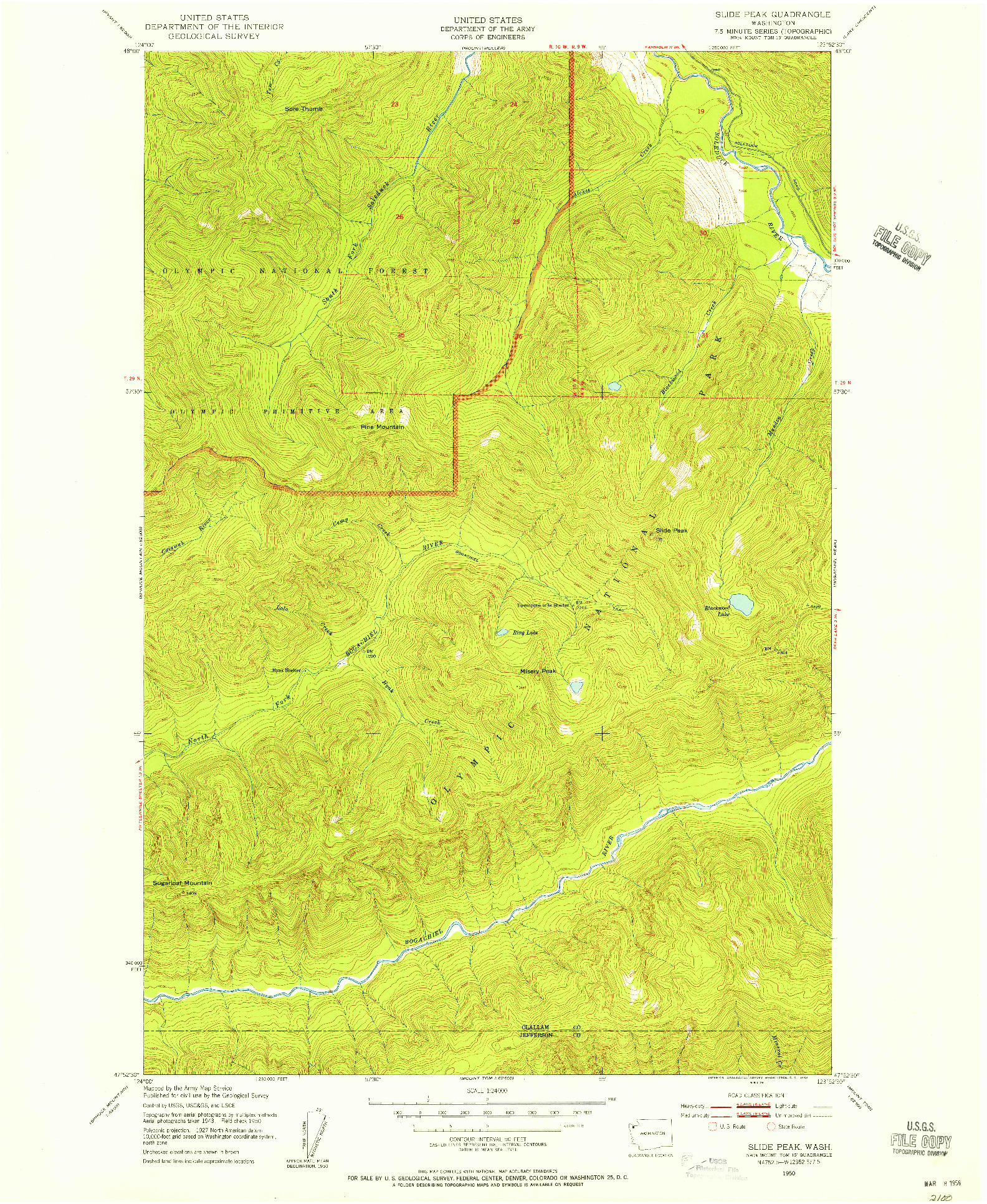 USGS 1:24000-SCALE QUADRANGLE FOR SLIDE PEAK, WA 1950