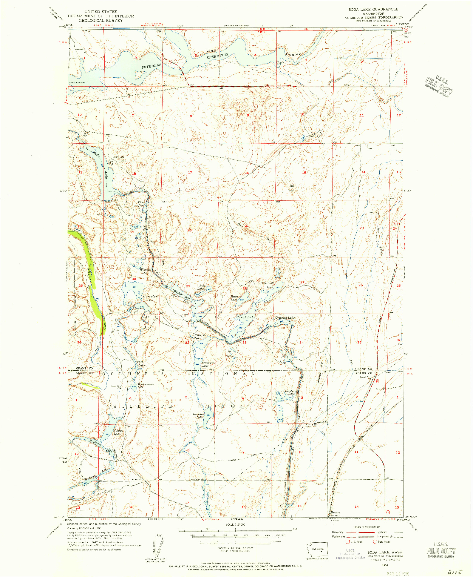 USGS 1:24000-SCALE QUADRANGLE FOR SODA LAKE, WA 1954