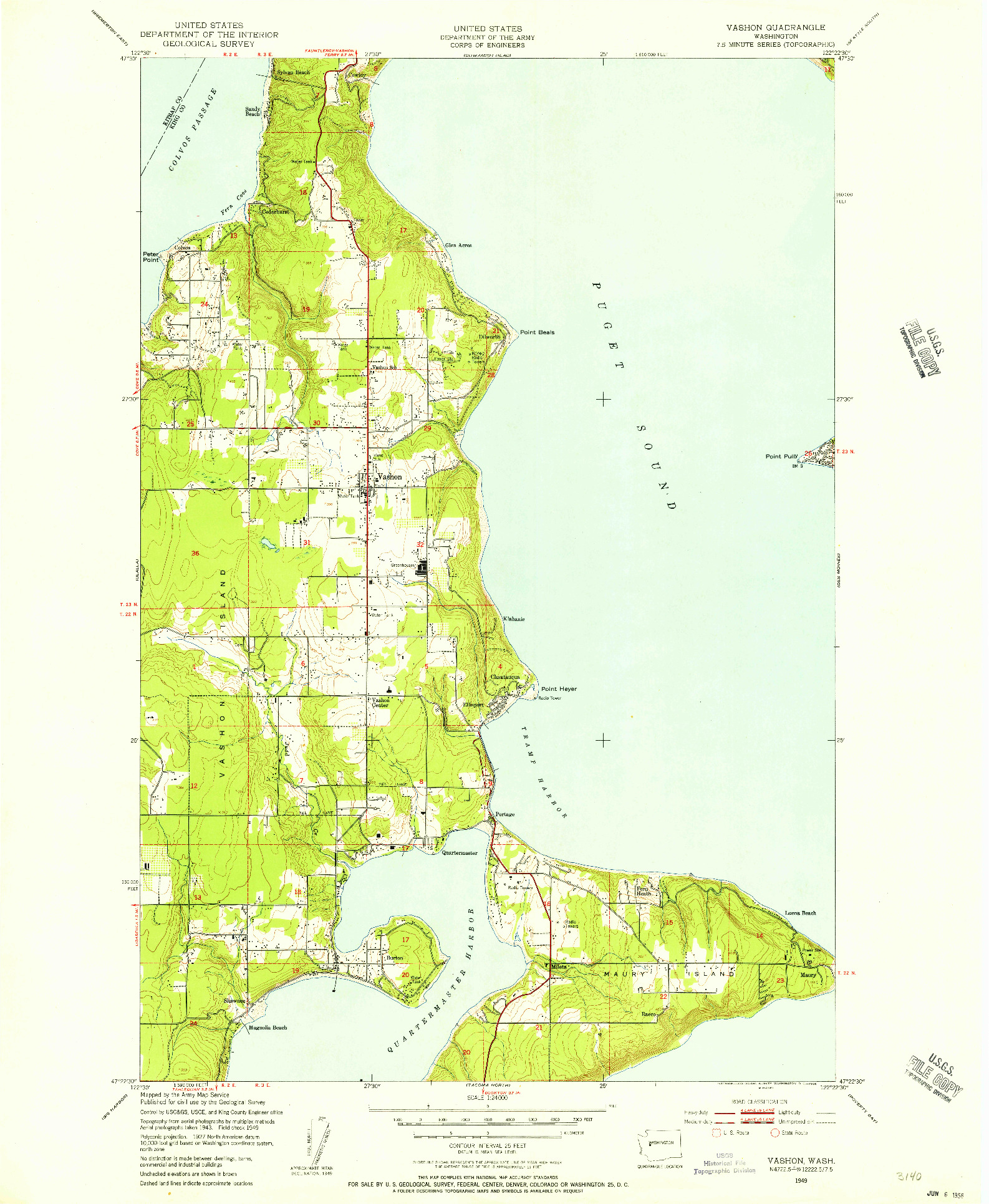 USGS 1:24000-SCALE QUADRANGLE FOR VASHON, WA 1949