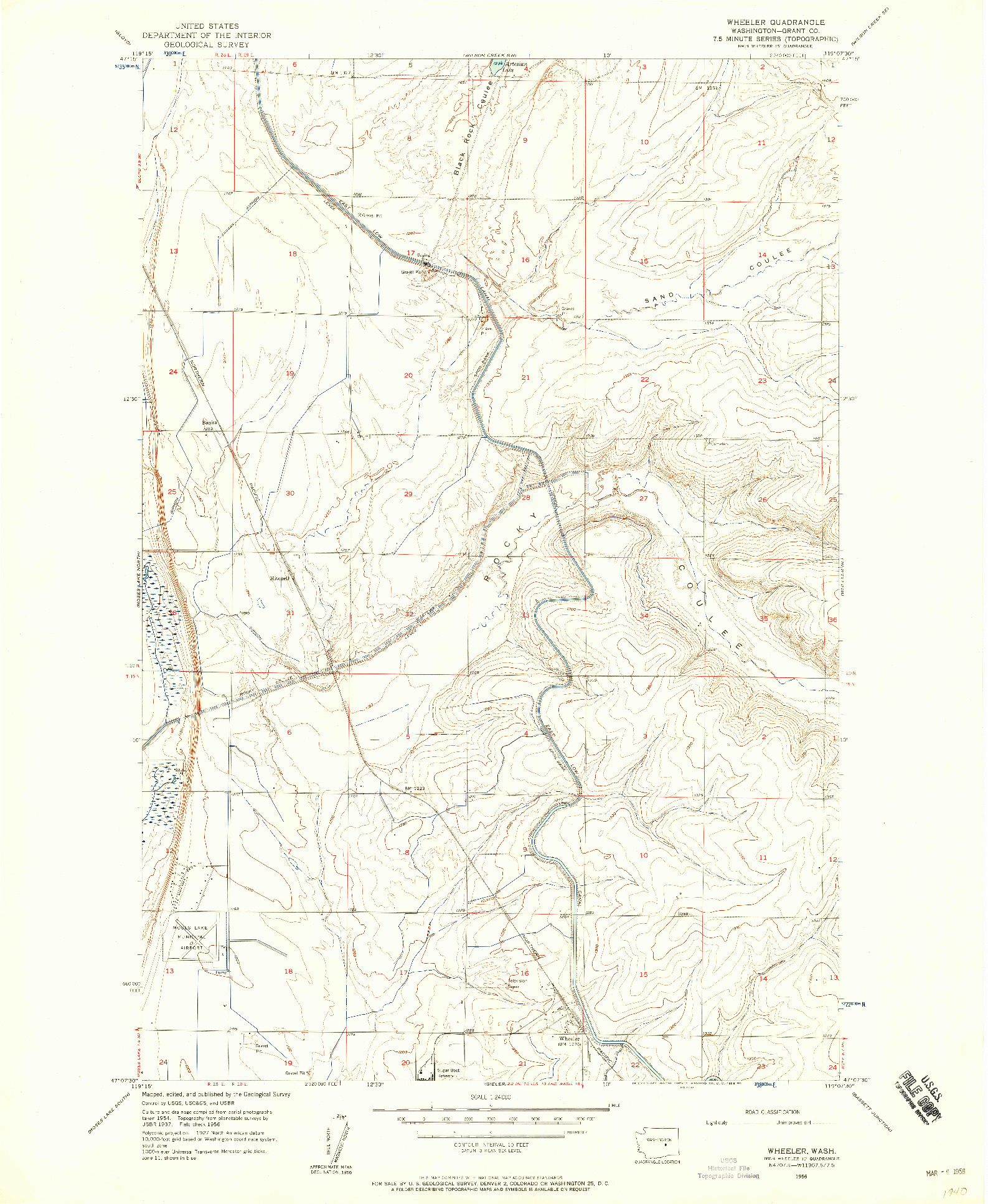 USGS 1:24000-SCALE QUADRANGLE FOR WHEELER, WA 1956