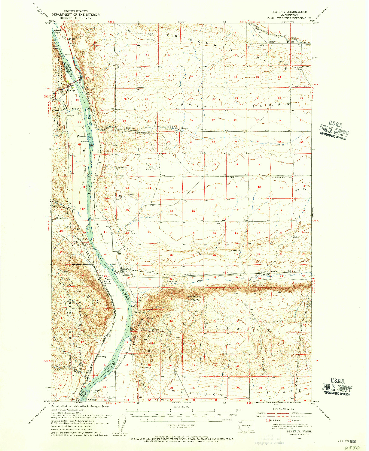 USGS 1:62500-SCALE QUADRANGLE FOR BEVERLY, WA 1954