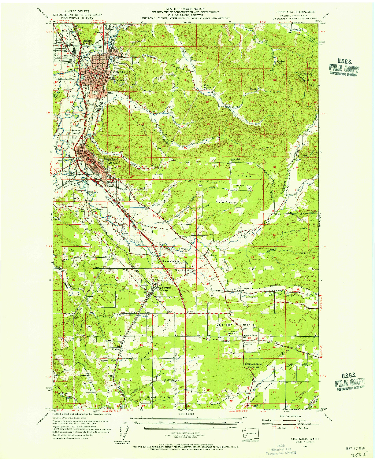 USGS 1:62500-SCALE QUADRANGLE FOR CENTRALIA, WA 1954