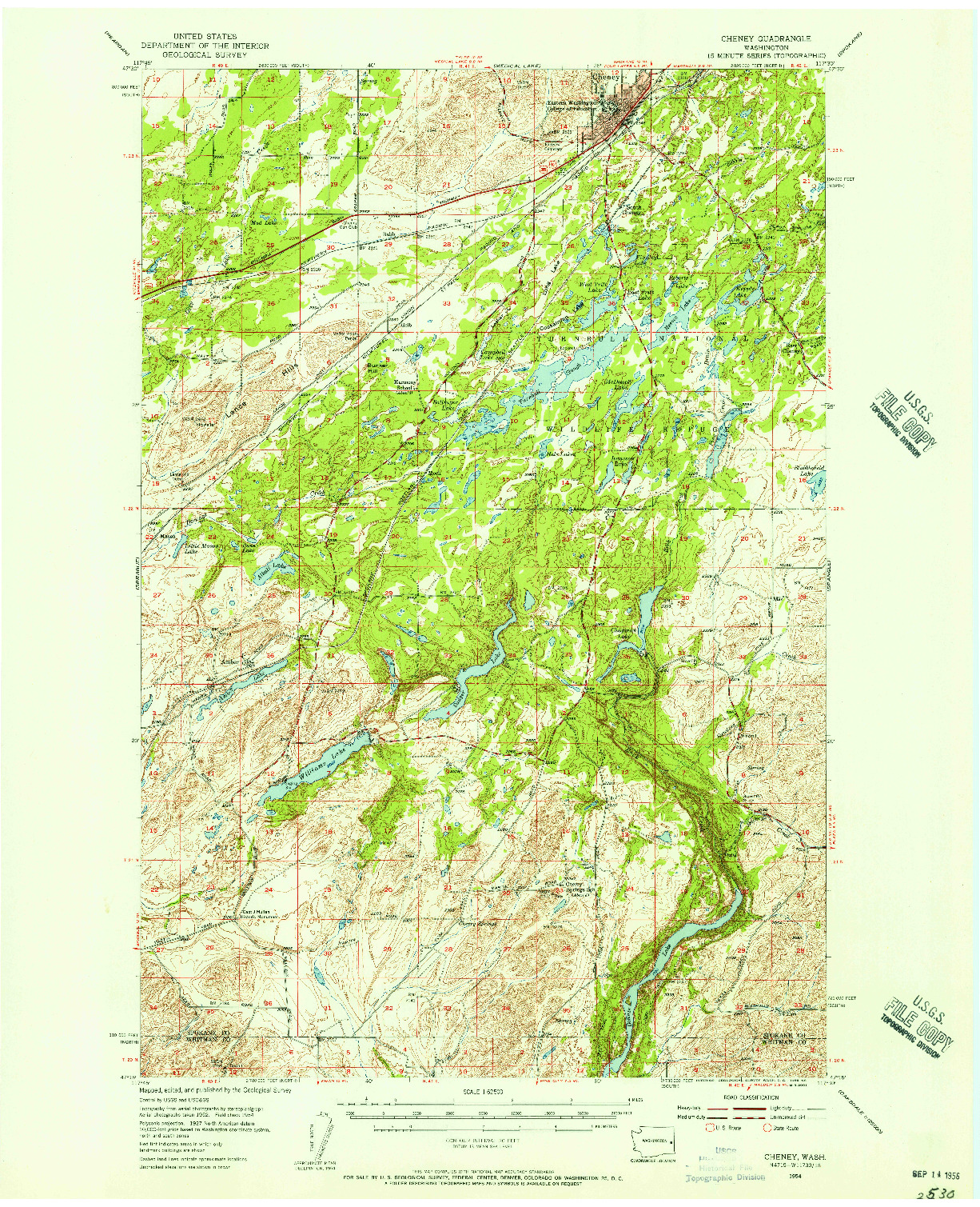 USGS 1:62500-SCALE QUADRANGLE FOR CHENEY, WA 1954