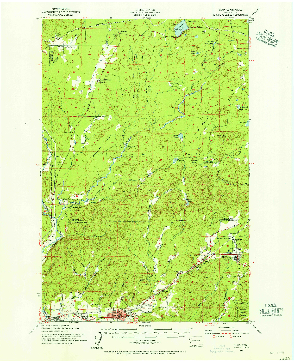 USGS 1:62500-SCALE QUADRANGLE FOR ELMA, WA 1953