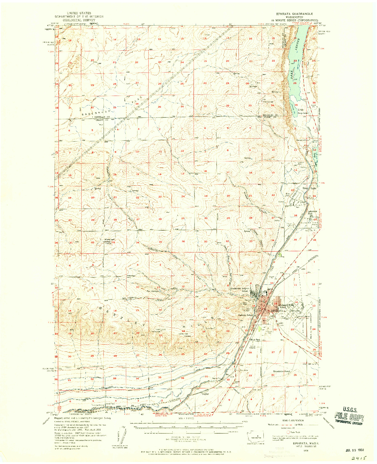 USGS 1:62500-SCALE QUADRANGLE FOR EPHRATA, WA 1956