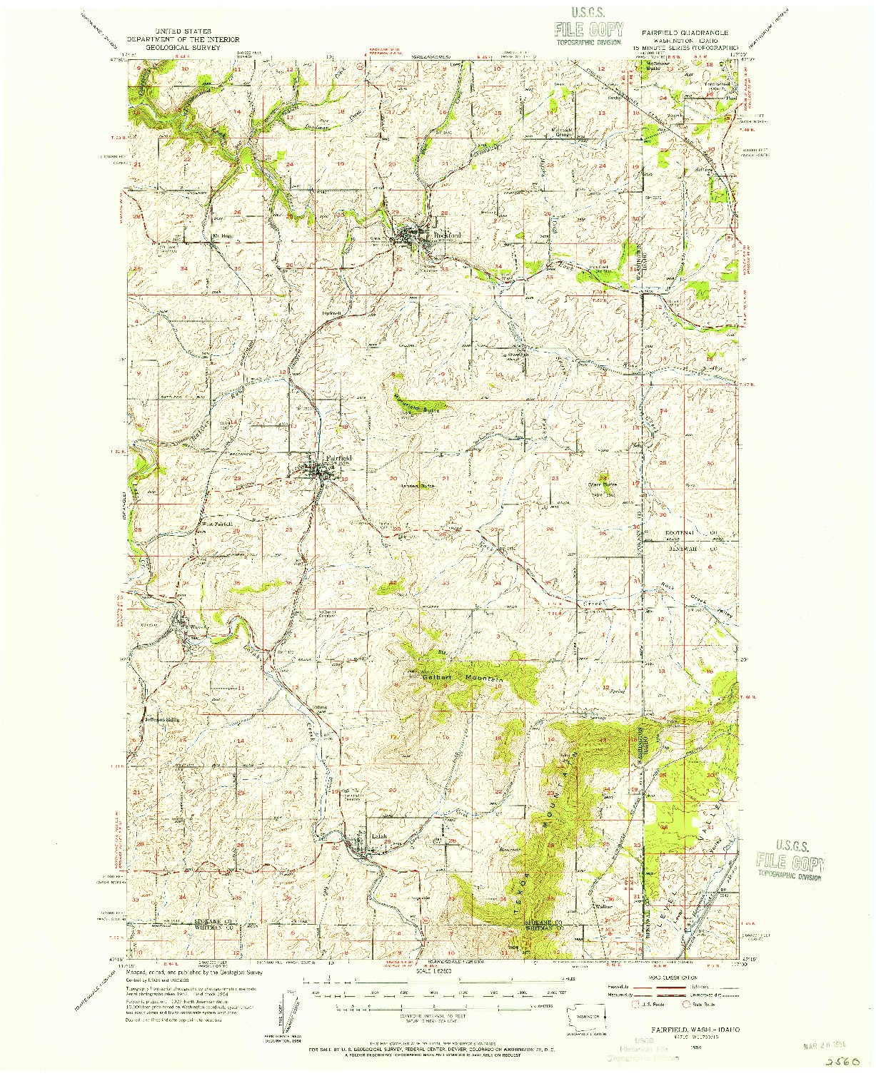 USGS 1:62500-SCALE QUADRANGLE FOR FAIRFIELD, WA 1954