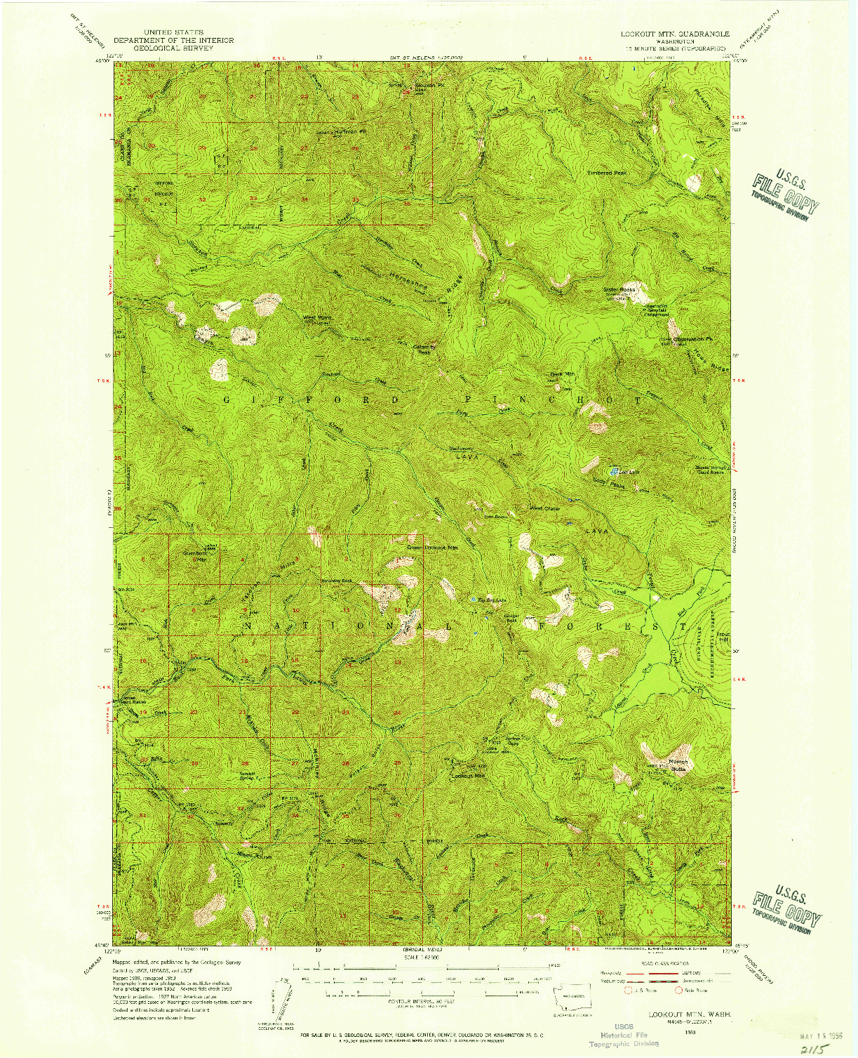 USGS 1:62500-SCALE QUADRANGLE FOR LOOKOUT MTN, WA 1953