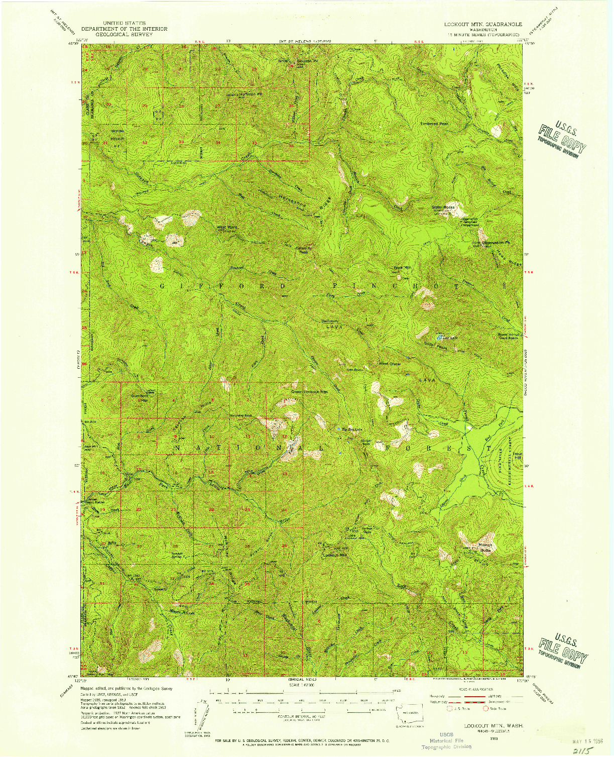 USGS 1:62500-SCALE QUADRANGLE FOR LOOKOUT MTN, WA 1953