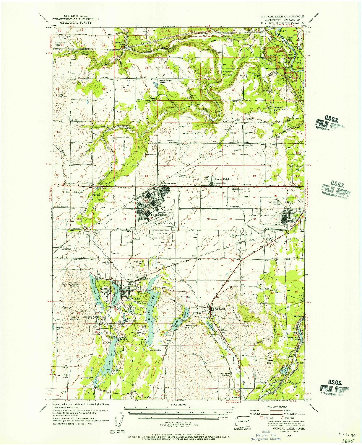 USGS 1:62500-SCALE QUADRANGLE FOR MEDICAL LAKE, WA 1954